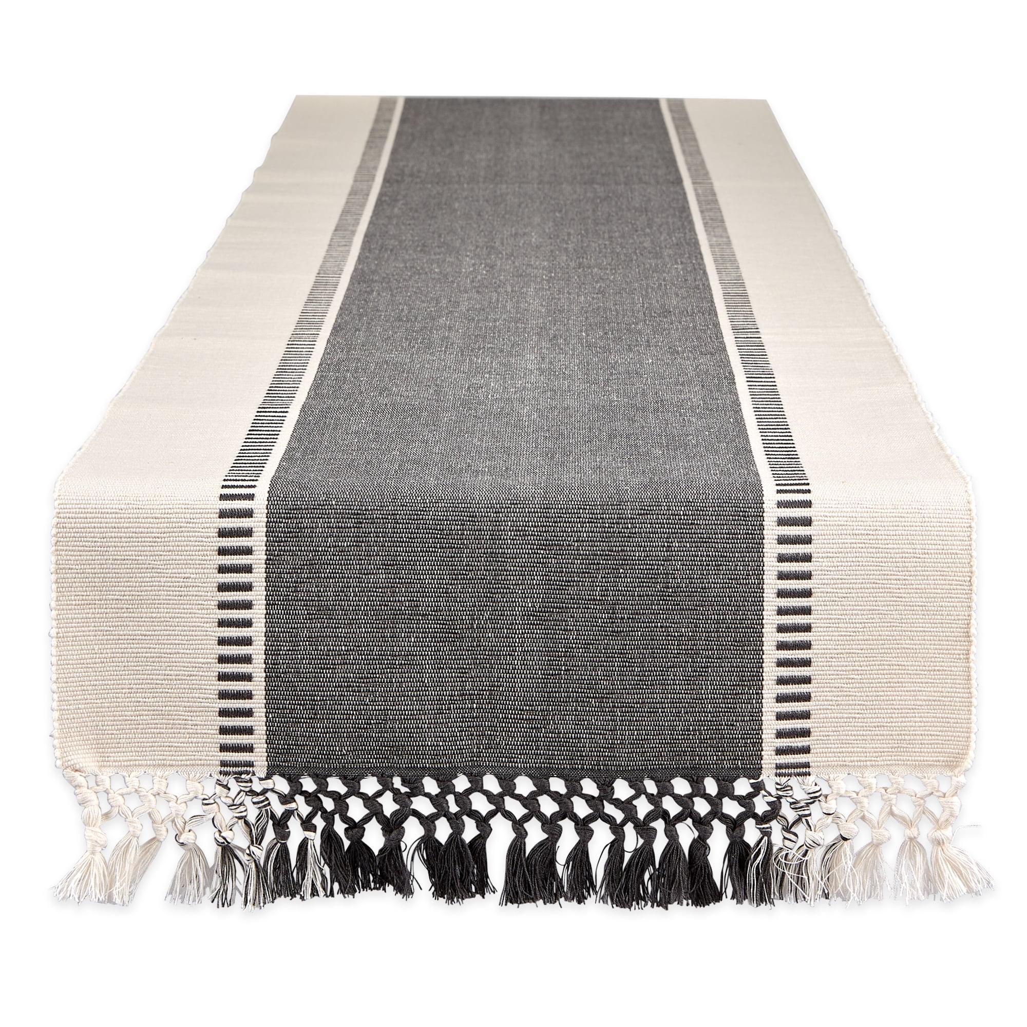 Design Imports  Ribbed Dobby Stripe Table Runner, Mineral Gray, 13X108"