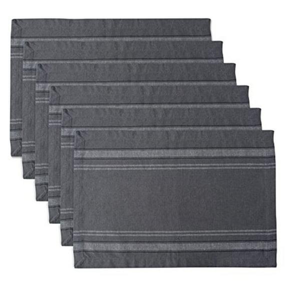 DII French Stripe Placemat Set 6 Piece, Gray Chambray, 13x19"
