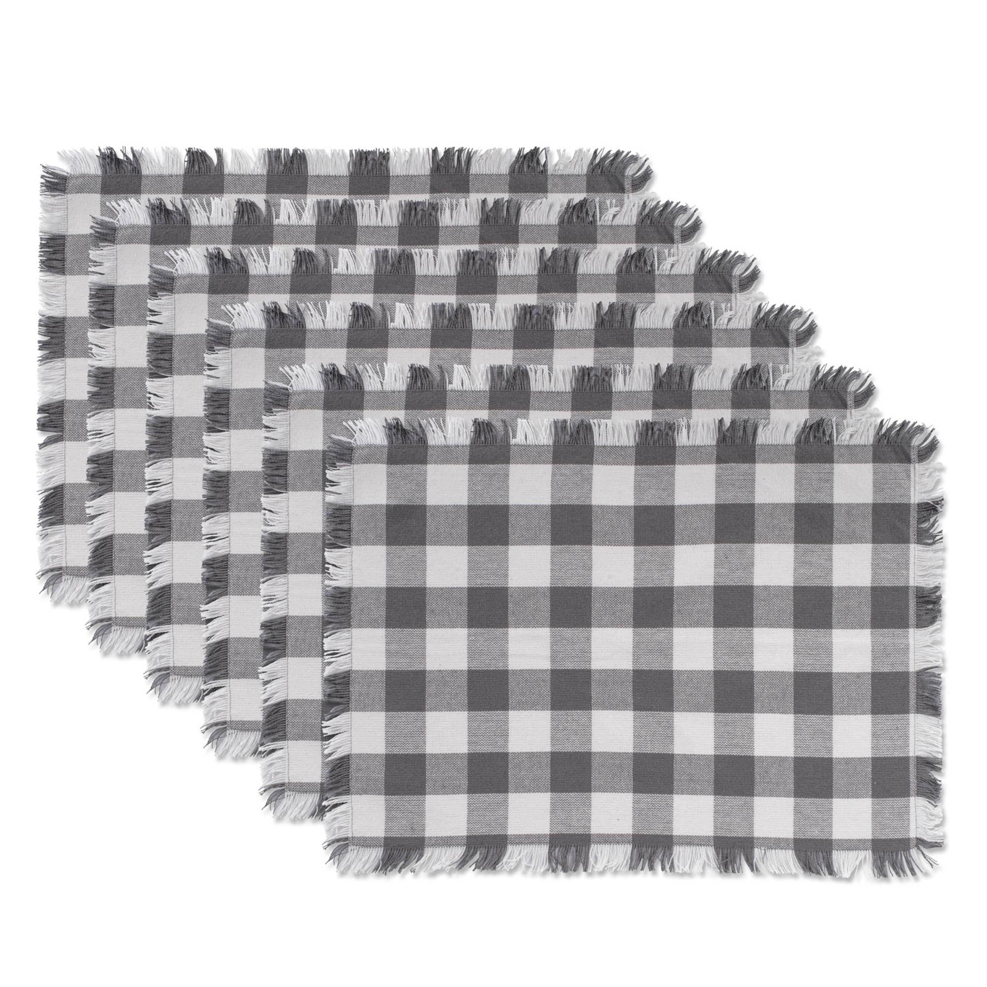 Gray Checkered Cotton Fringed Placemats, Set of 6