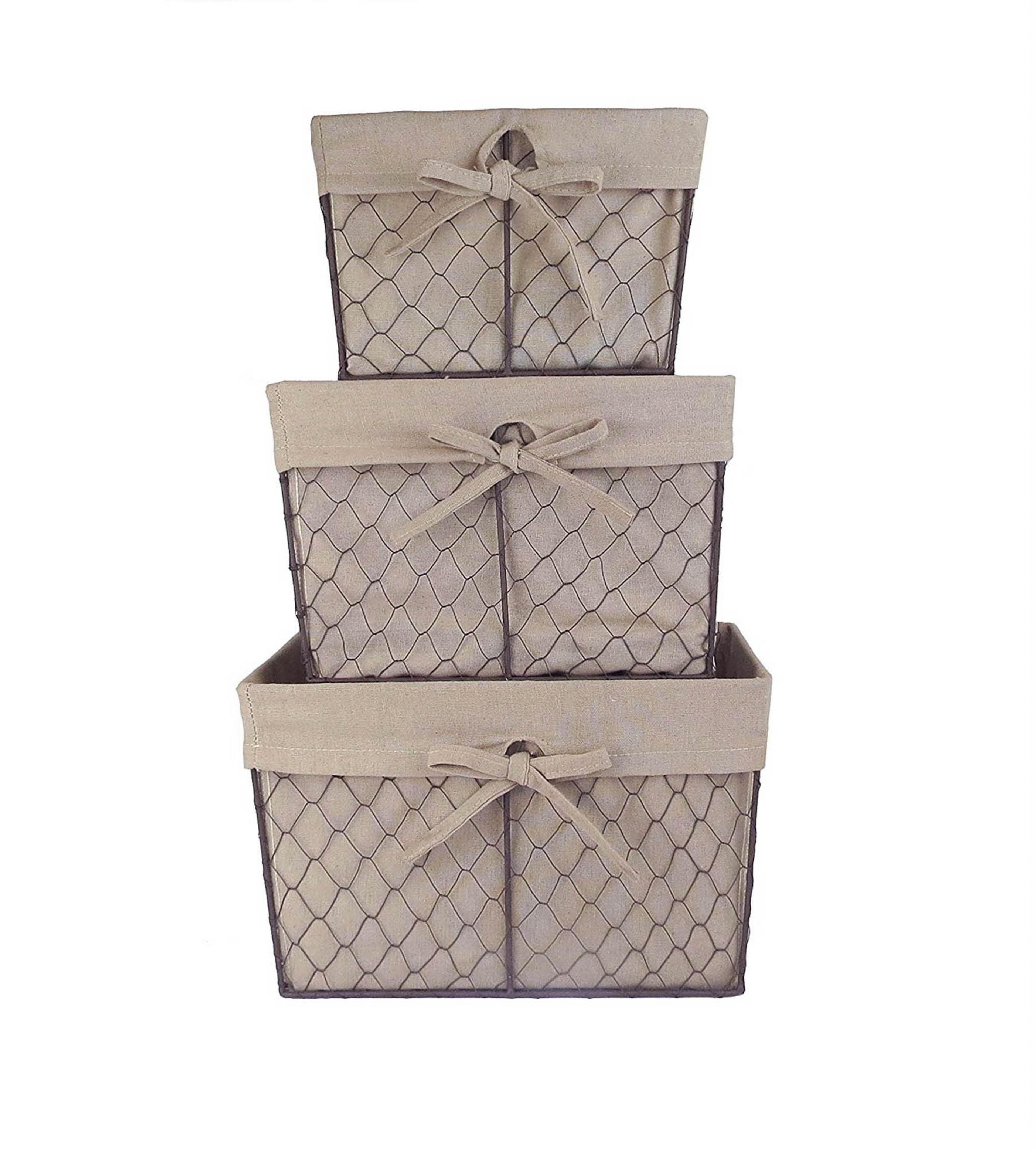 DII Chicken Wire Storage Baskets with Liner, Set of 3, Rustic Natural, Assorted Sizes