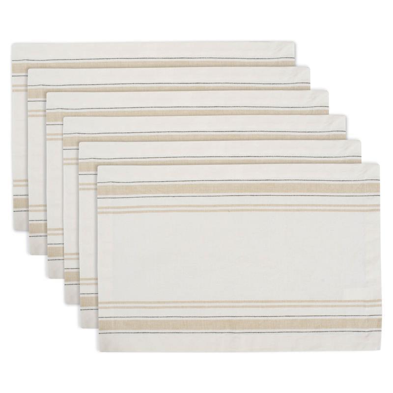 Cream and Ivory French Stripe Cotton Placemats Set of 6