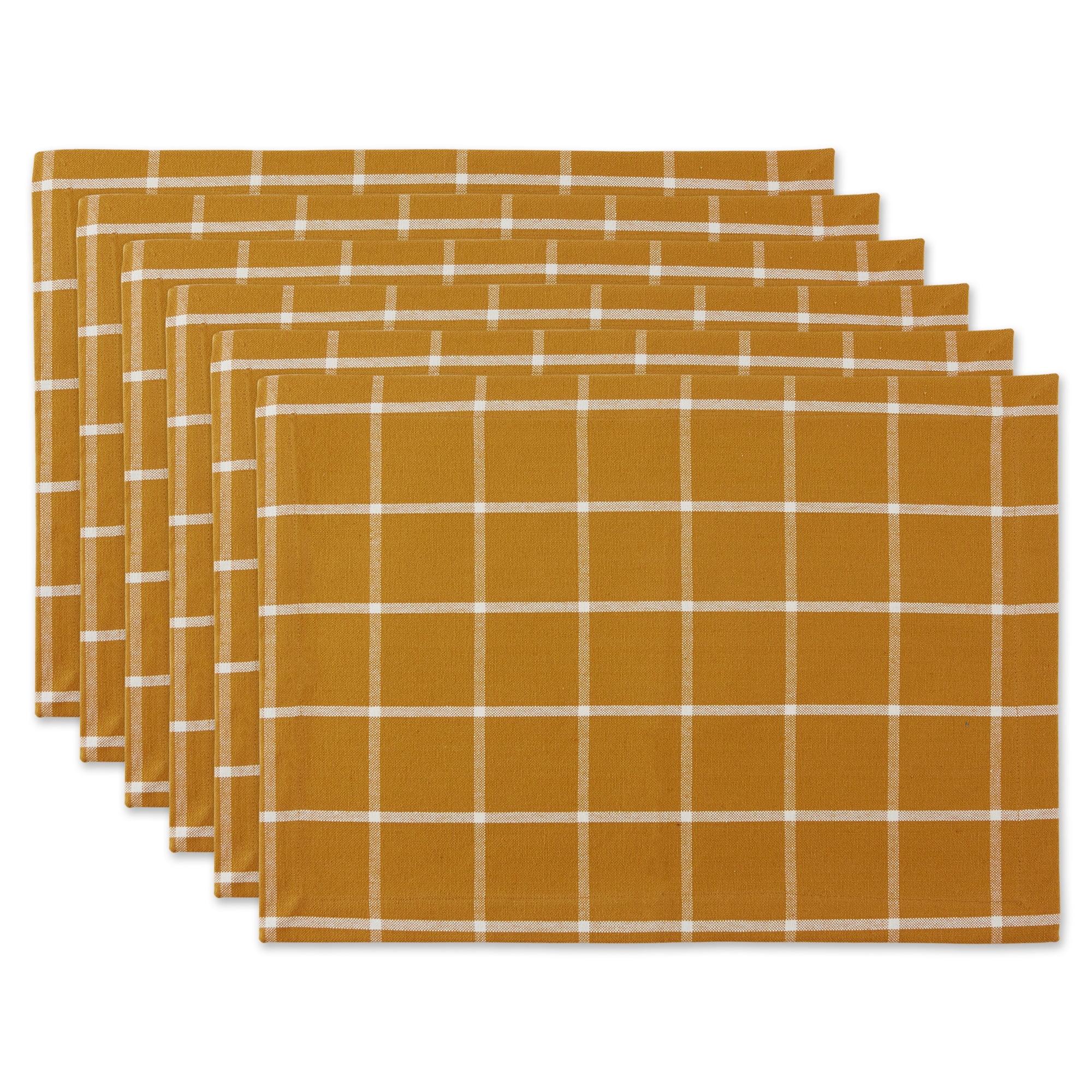 DII Check Placemat Set 6 Piece, Honey Gold Check, 13x19"