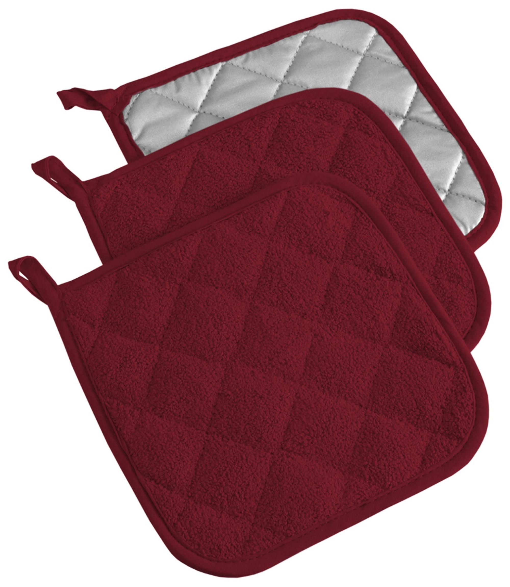 Design Imports  Terry Solid Potholder Set 3 Piece Wine 7X7"