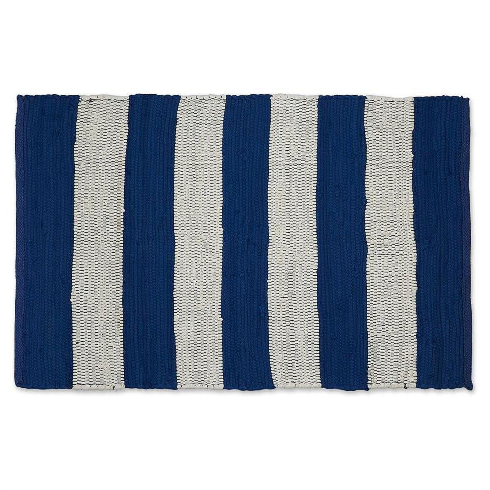 Handmade Easy-Care Blue Stripe Cotton Rug 24" x 36"