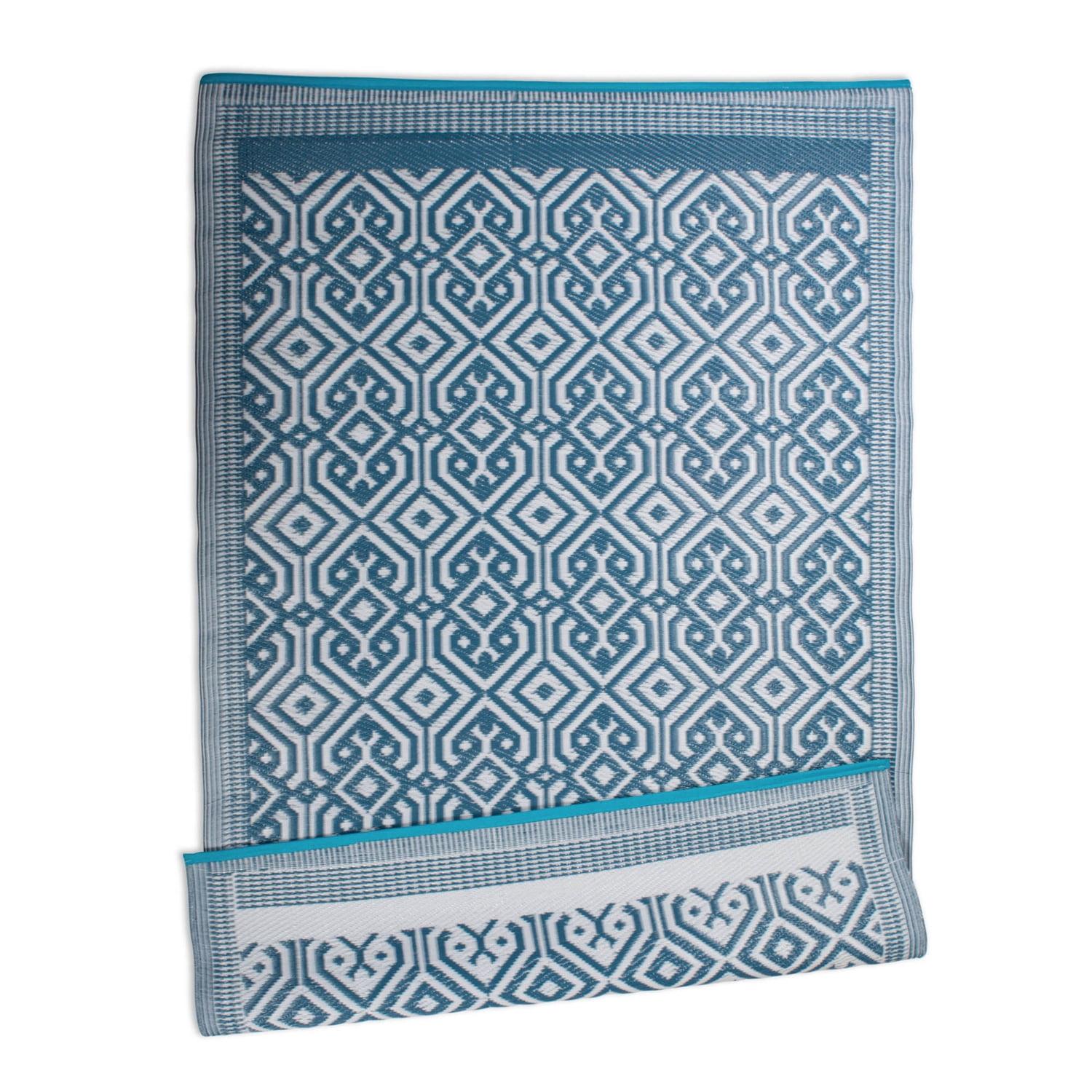 Aztec Diamond Blue Reversible Outdoor Rug 4' x 6'