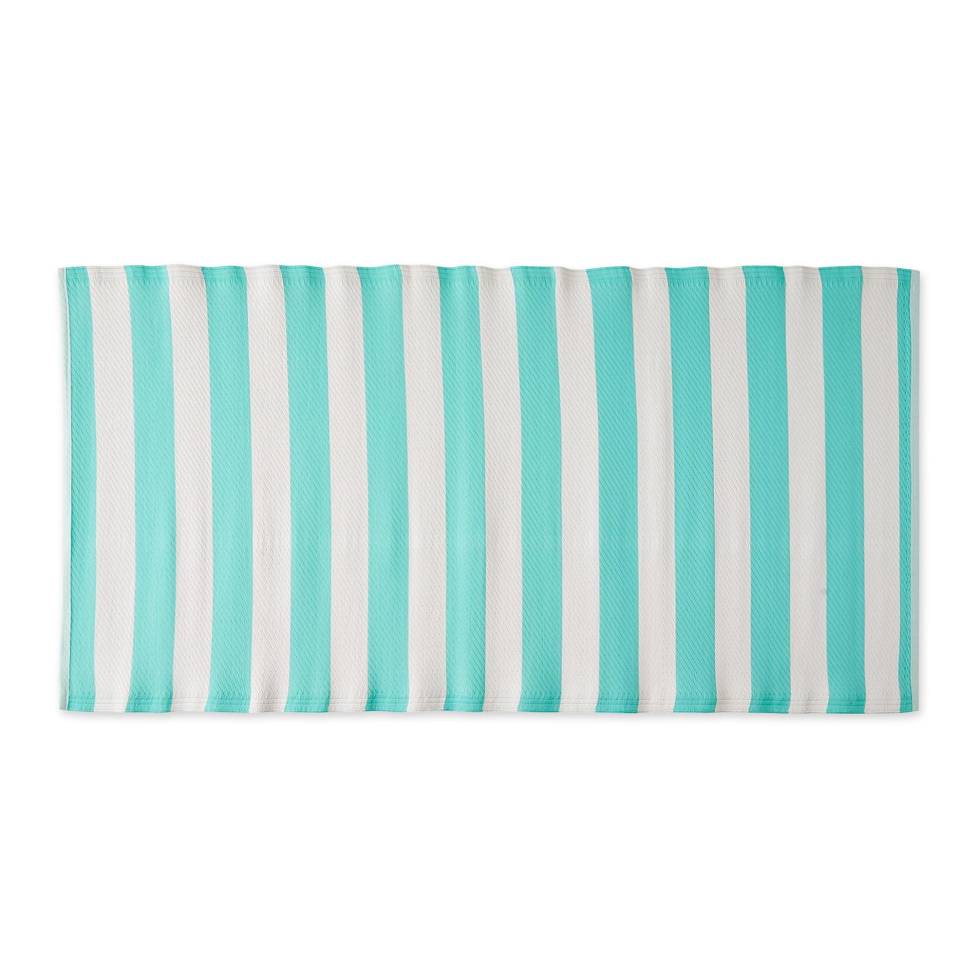 DII Outdoor Rug Collection Reversible Woven Polypropylene Mat, 3x6-Feet, Aqua & White