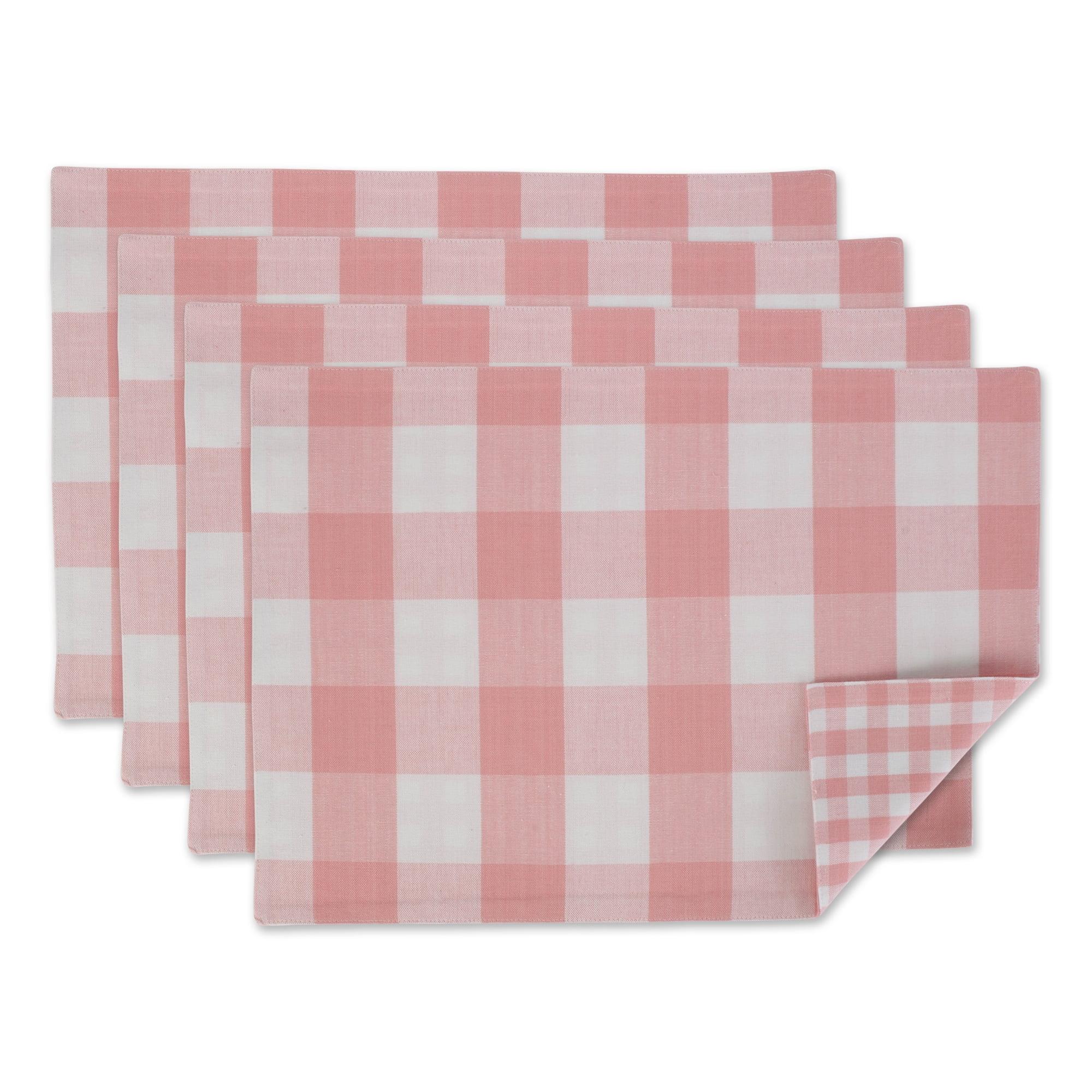 Pink and White Reversible Gingham Cotton Placemats, Set of 4