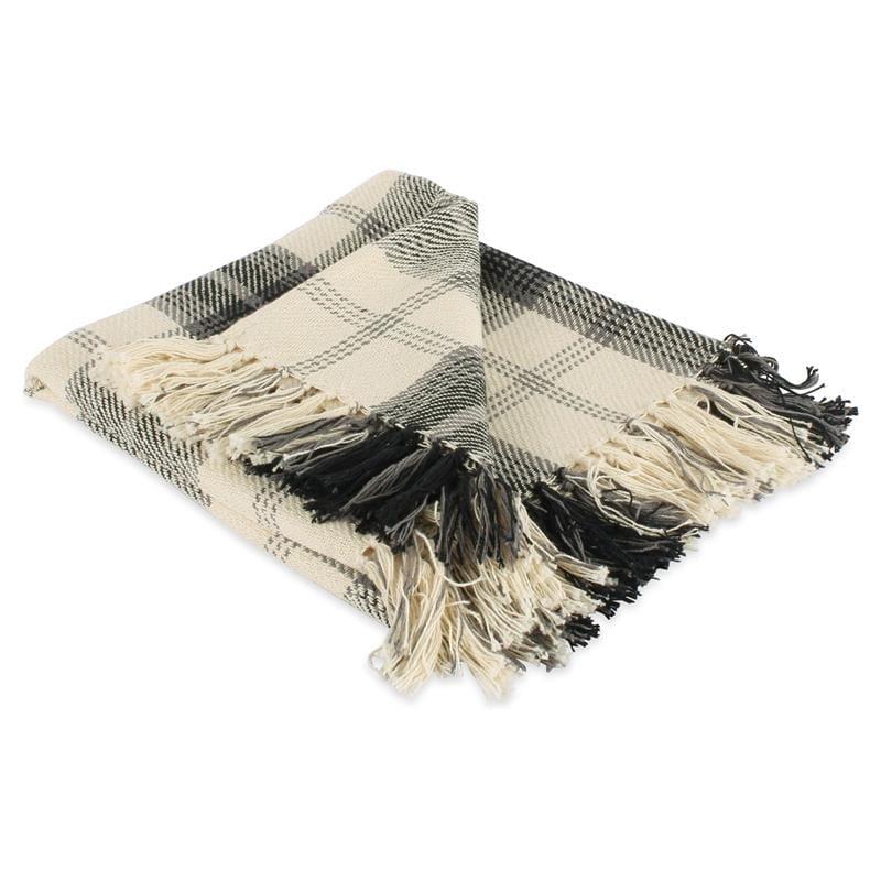 Black and Off-White Plaid Cotton Throw Blanket