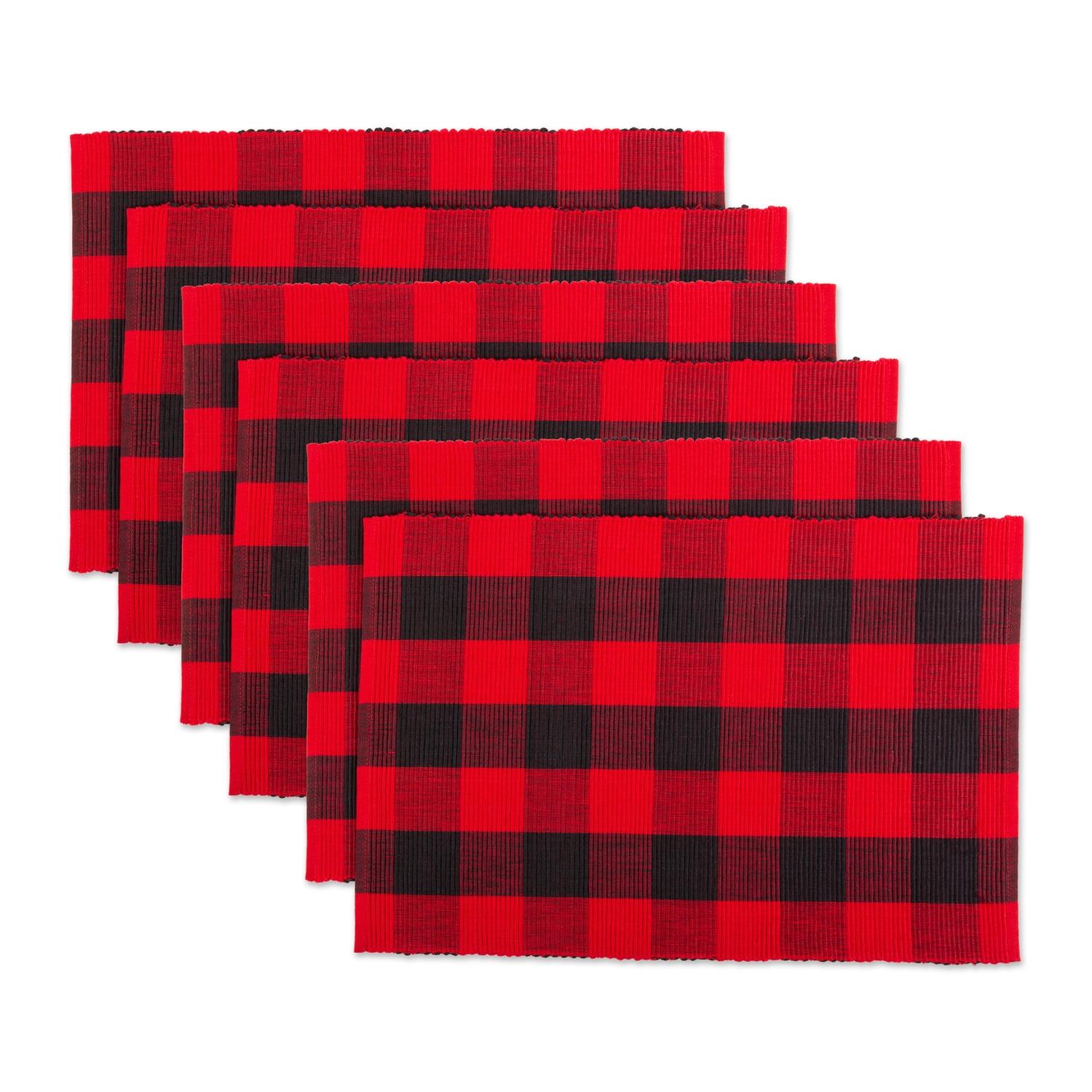 DII Red Buffalo Check Ribbed Placemat (Set of 6), 19"x13", 100% Cotton