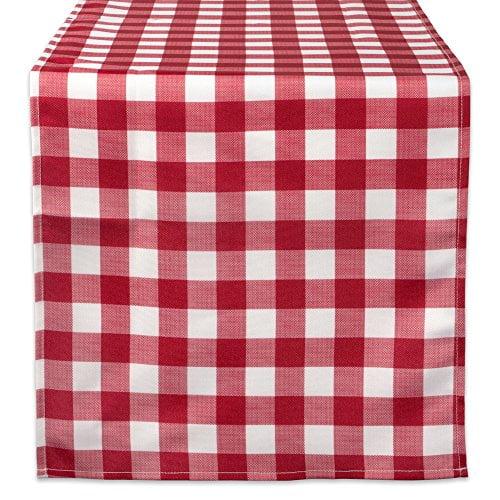 DII Red Check Outdoor Tabletop Collection, Stain Resistant & Waterproof, 14x72, Check