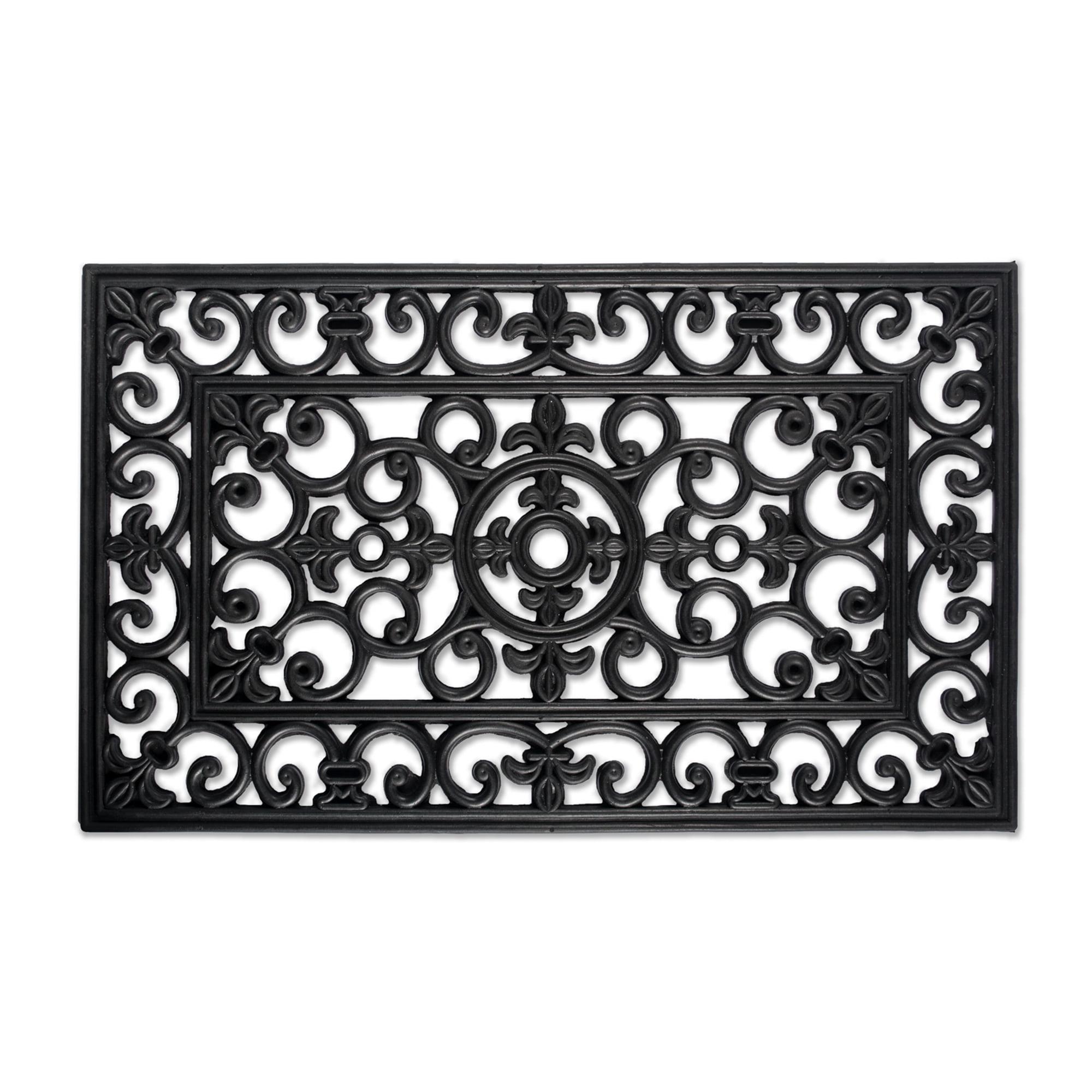 Black Wrought Iron Design Recycled Rubber Outdoor Doormat