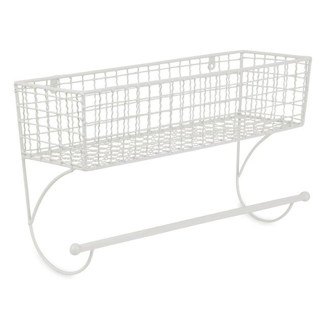 DII Rustic Farmhouse Bathroom Decor, Metal Storage, Large Towel Bar, Antique White