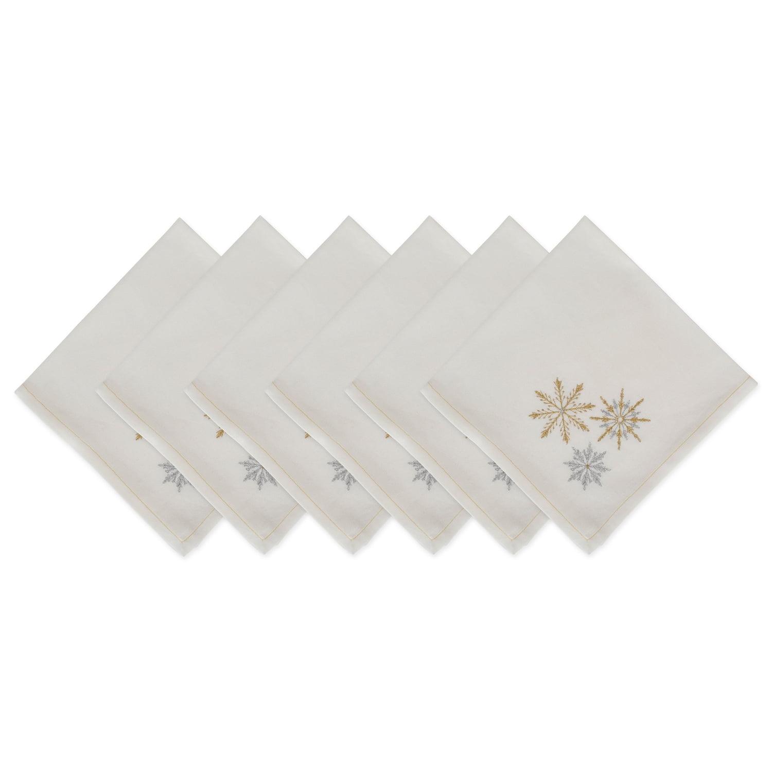 Gold & Silver Snowflakes Embroidered Cotton Napkin Set, 20x20"