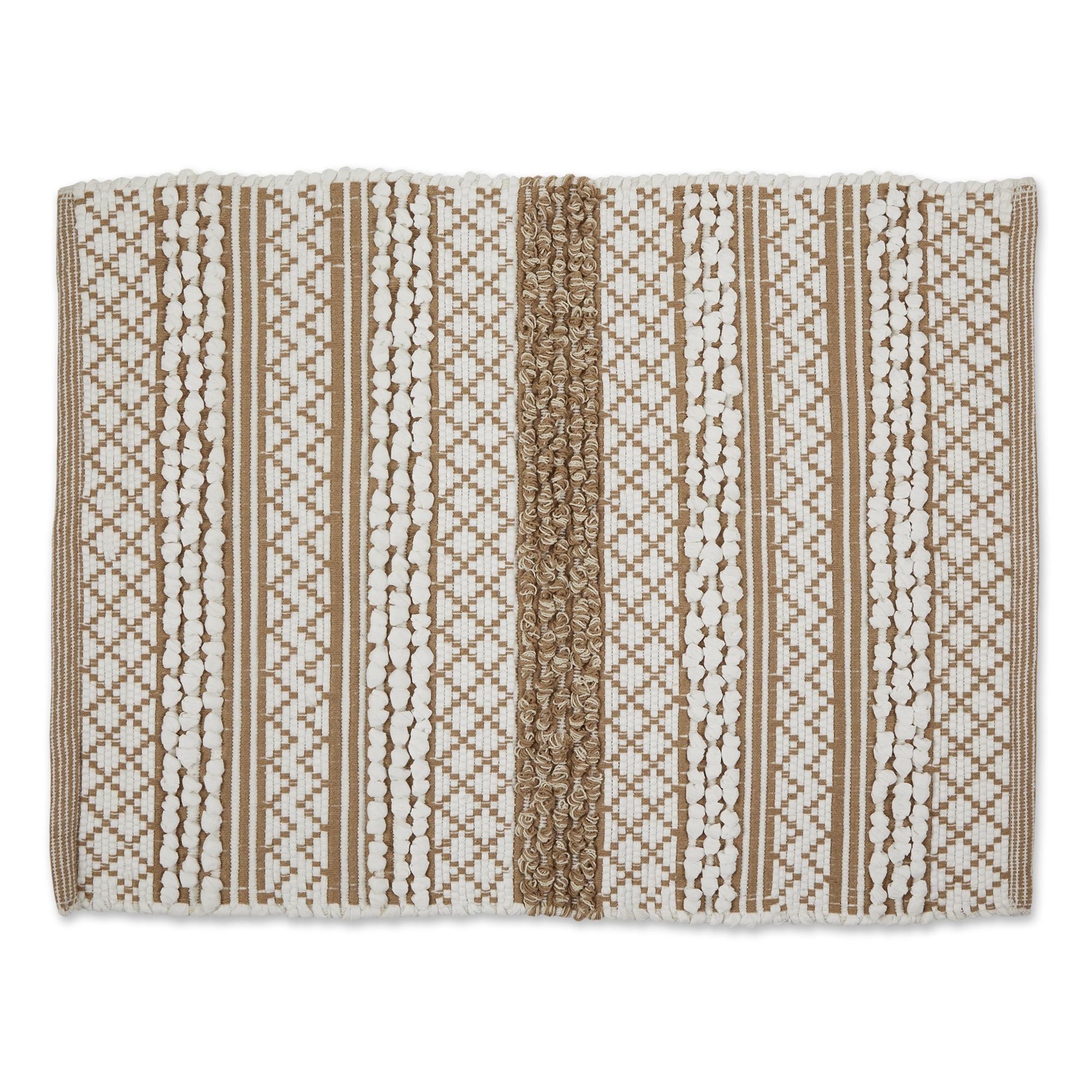 Stone and White Reversible Hand-Loomed Cotton Blend Rug 2x3 Ft