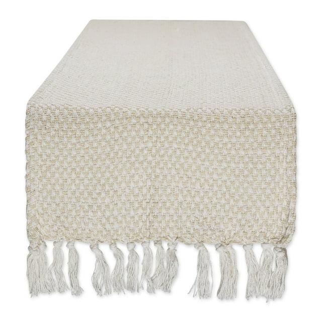 Design Imports Woven Jacquard Fringe Table Runner, Natural, 15X72"
