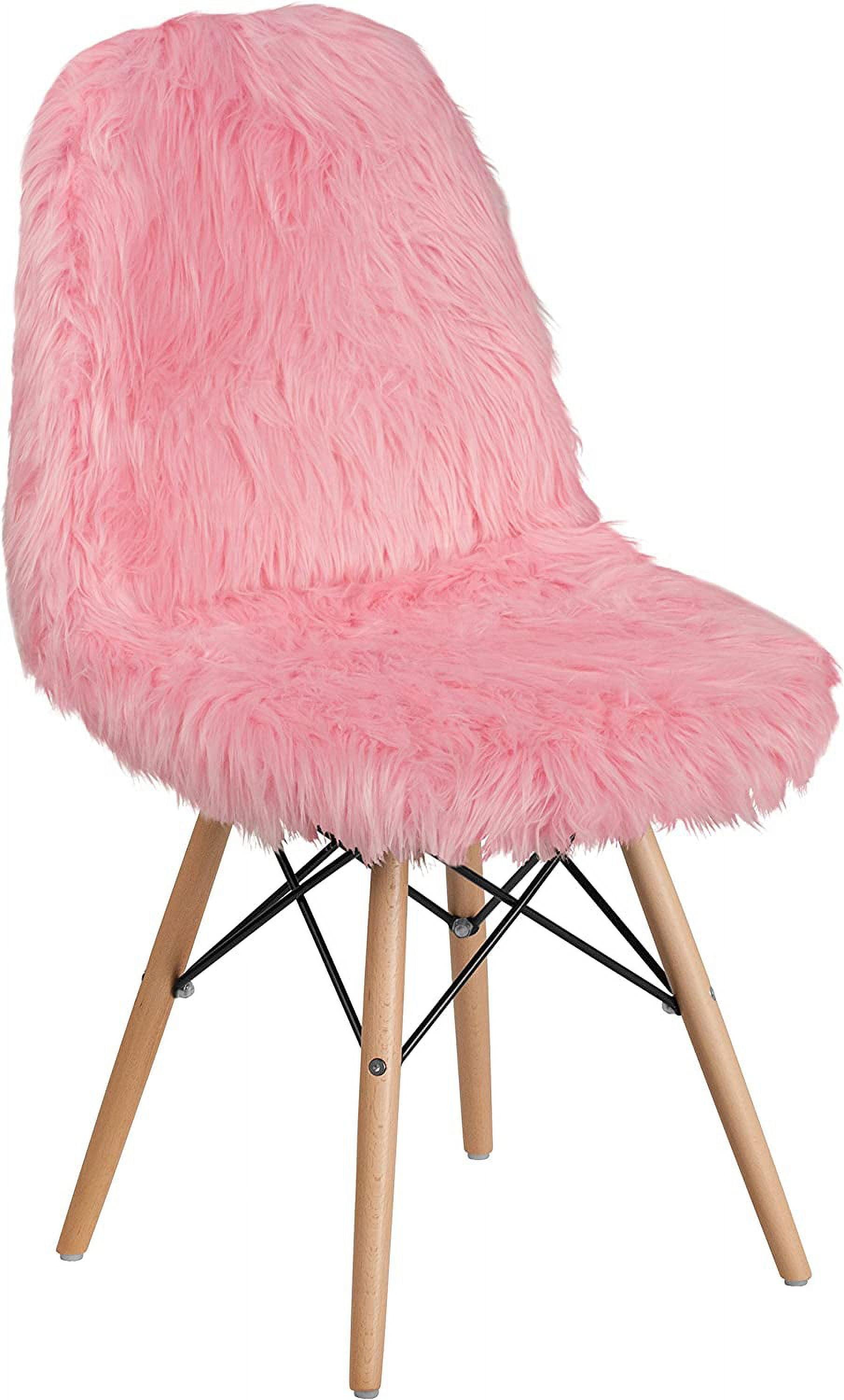 Retro Chic Light Pink Faux Fur Accent Chair with Beechwood Base