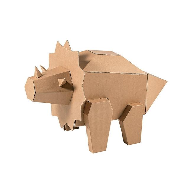DIY 3D Triceratops Dinosaurio Cartón Stand-Up, Kits de Manualidades, Juguete, DYO - Papel, 1 Pieza, Marrón