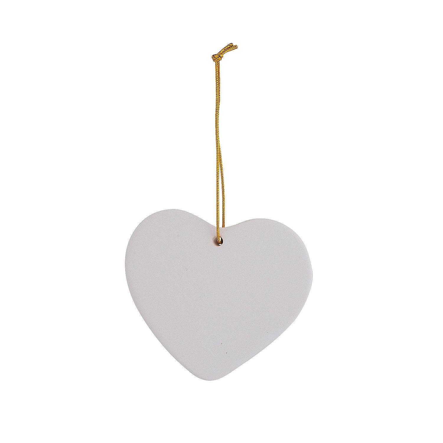 White Porcelain Heart-Shaped DIY Ornaments, 3 Inches, Set of 12