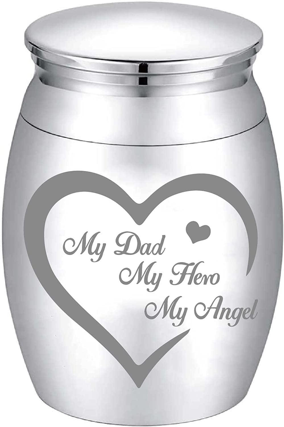 Small Keepsake Urn for Dad Mini Cremation Urns Decorative Memorial Funeral Ashes Holder Silver Engraved Stainless Steel Container for Dad Father 1.57 x 1.18 Inch-My Dad My Hero My Angel