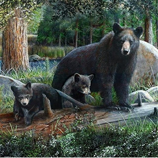 De Leon Collections Backwoods Black Bear Family Scenic Woodland Forest Lodge Cabin Decorative 72" Shower Curtain