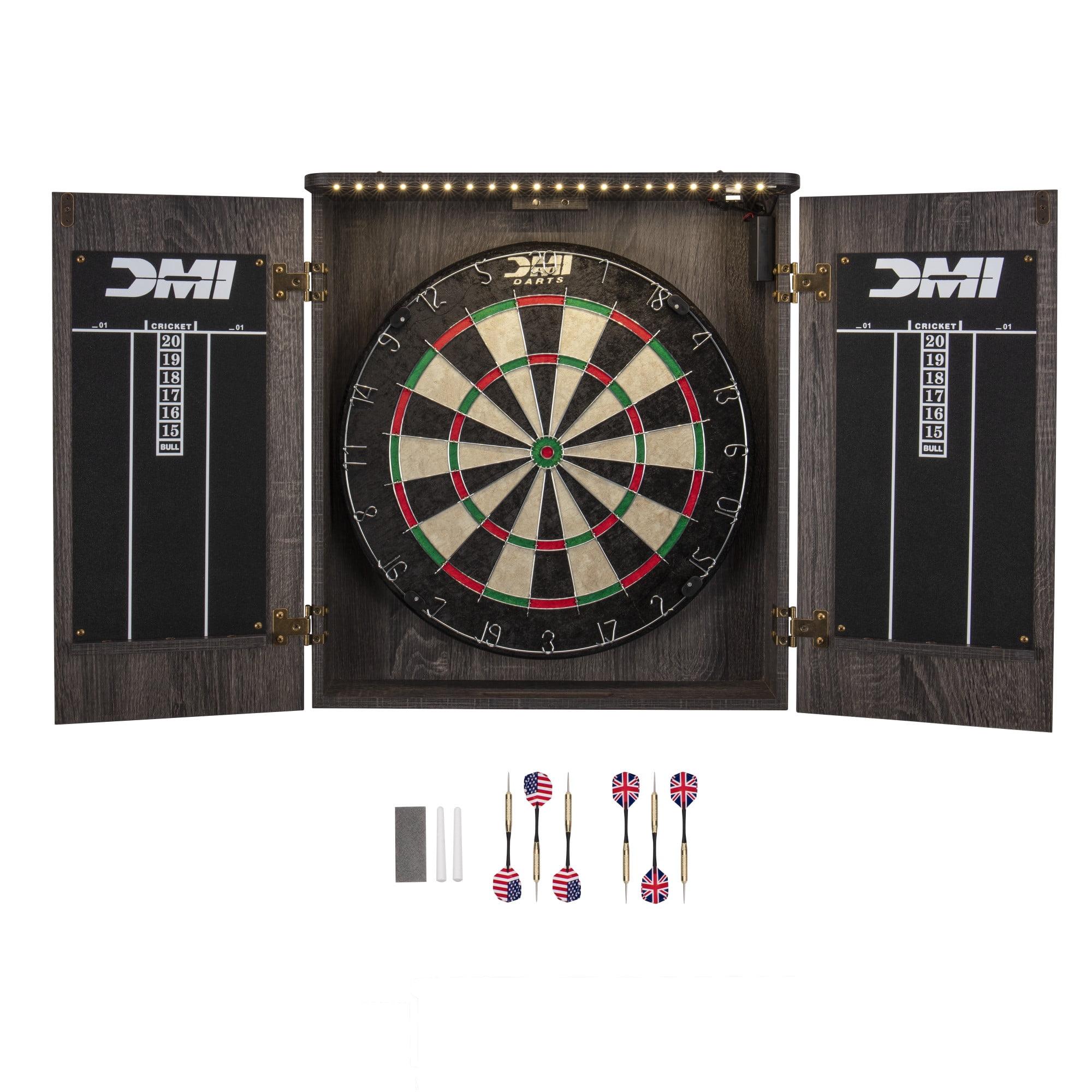 Sports Paris LED Lighted Bristle Dartboard and Cabinet Set with Darts