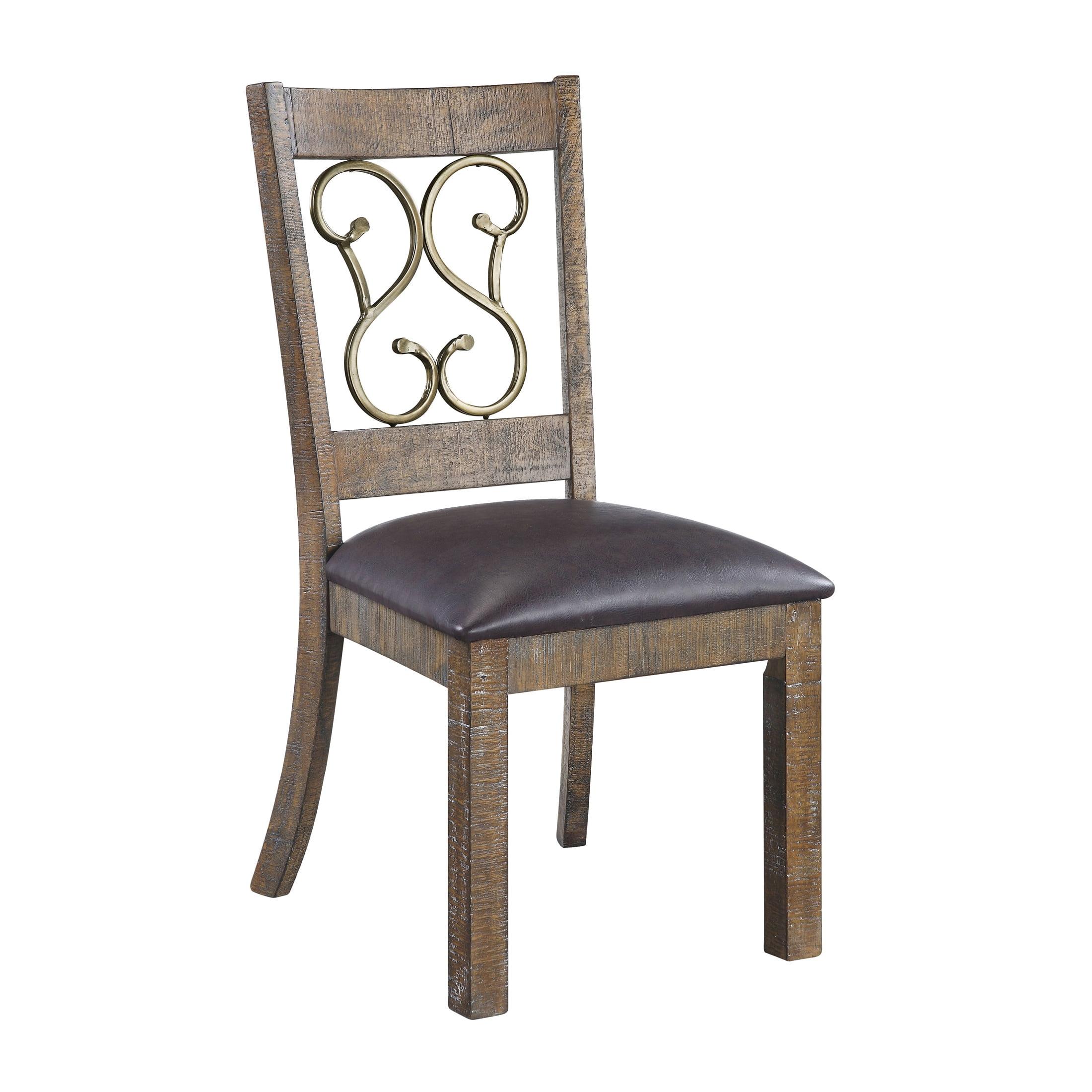 19" Raphaela Dining Chair Black Synthetic Leather and Weathered Cherry Finish - Acme Furniture: Nailhead Trim, Wood Frame, No Tools Assembly