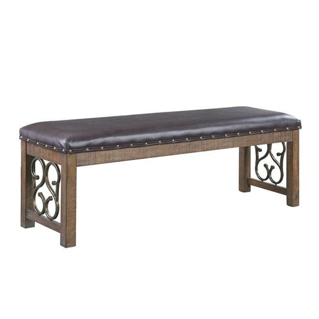 Acme Furniture 56" Raphaela Ottomans and Benches Black Synthetic Leather and Weathered Cherry Finish: Nailhead Trim, Metal Legs