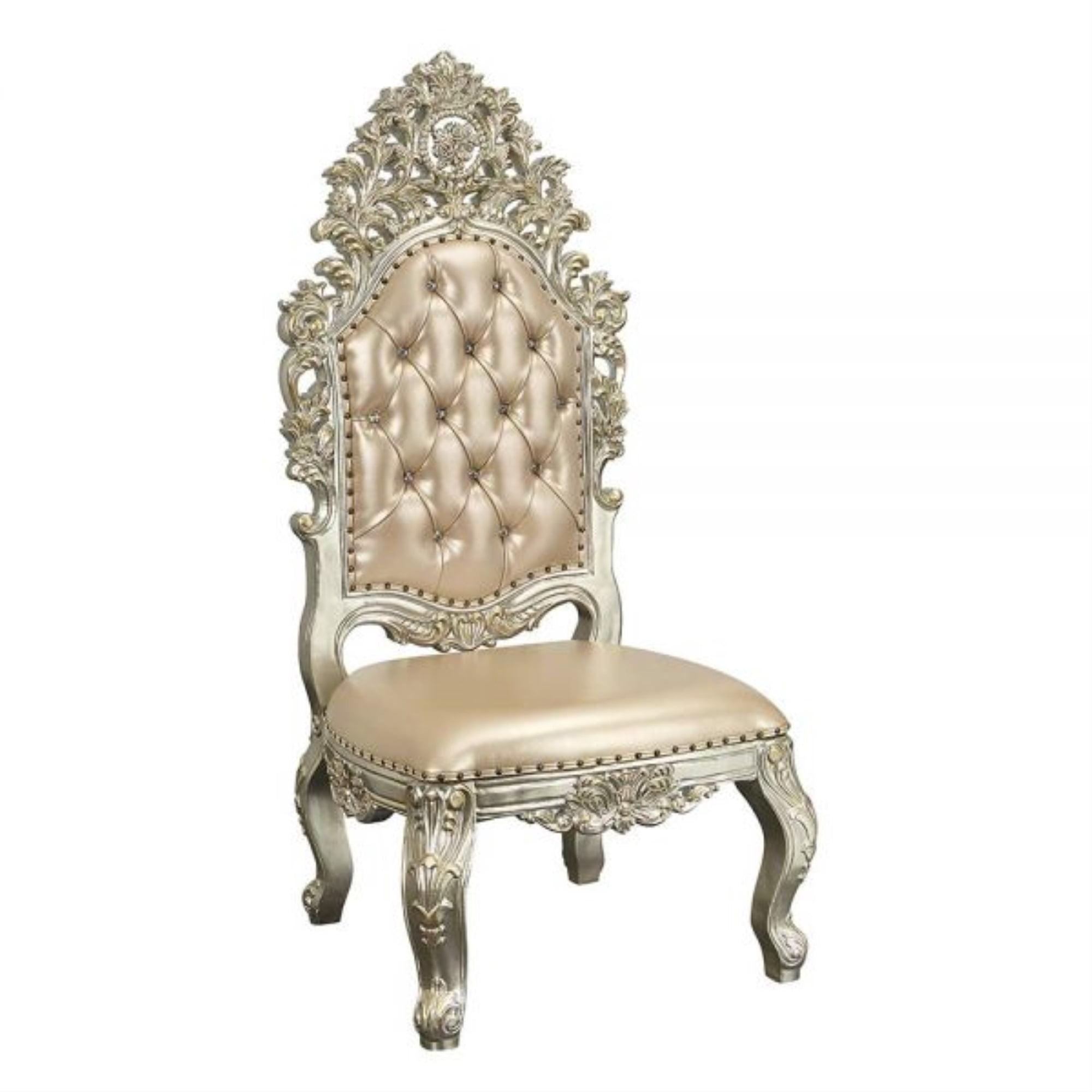 32" Sorina Dining Chair Synthetic Leather & Antique Gold - Acme Furniture: Nailhead Trim, Wood Frame