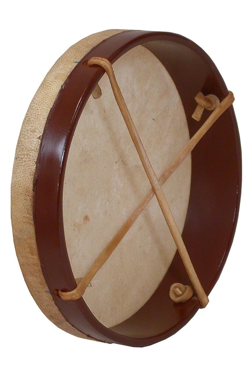 Rosewood Frame Drum with Fixed Goatskin Head and Leather Beater, 10"x2"