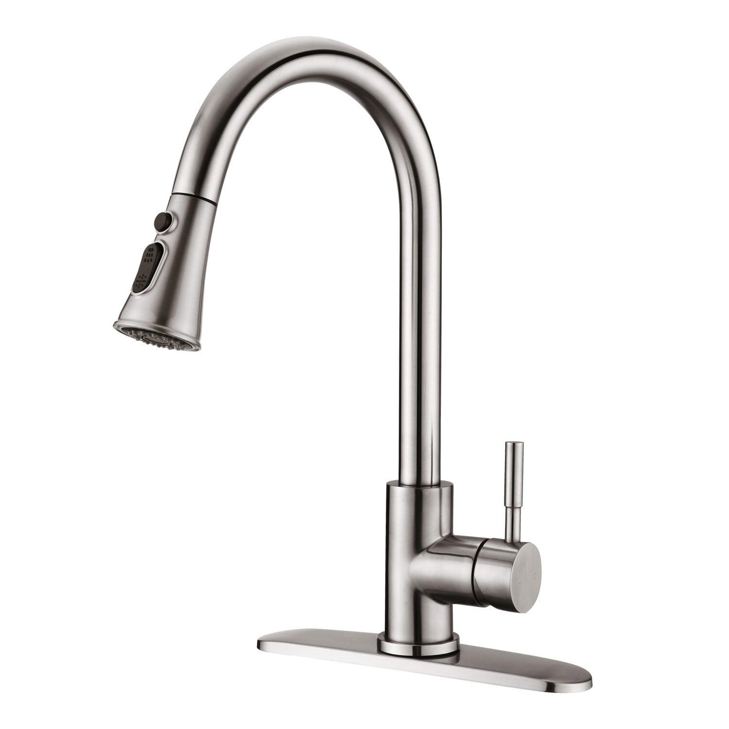 Brushed Nickel Stainless Steel Kitchen Faucet with Pull-Down Sprayer