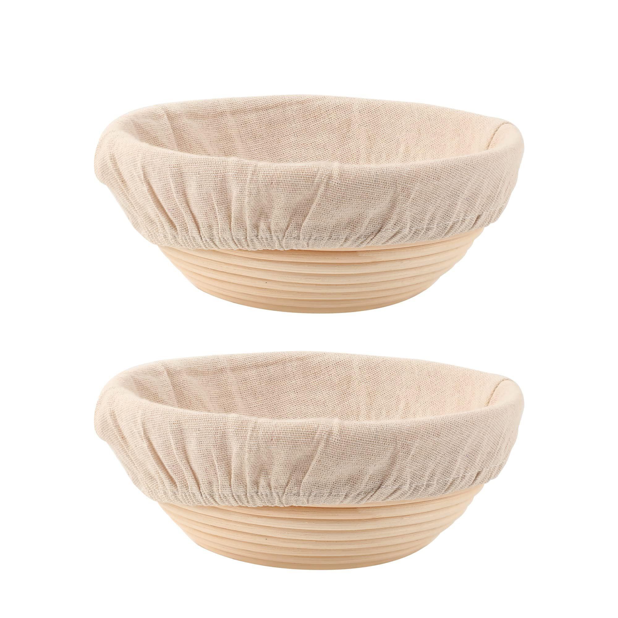 Set of 2 Round Rattan Bread Proofing Baskets with Liners