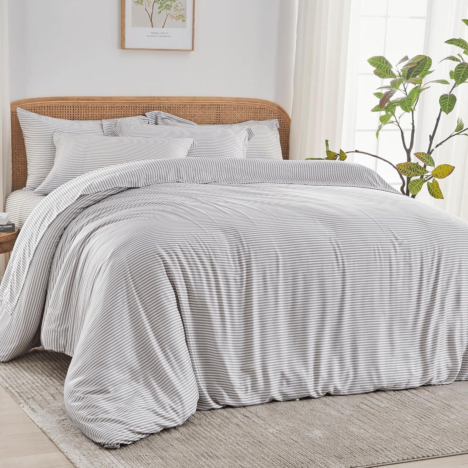 Twin/Twin XL Stripe Bamboo Viscose Duvet Cover Set