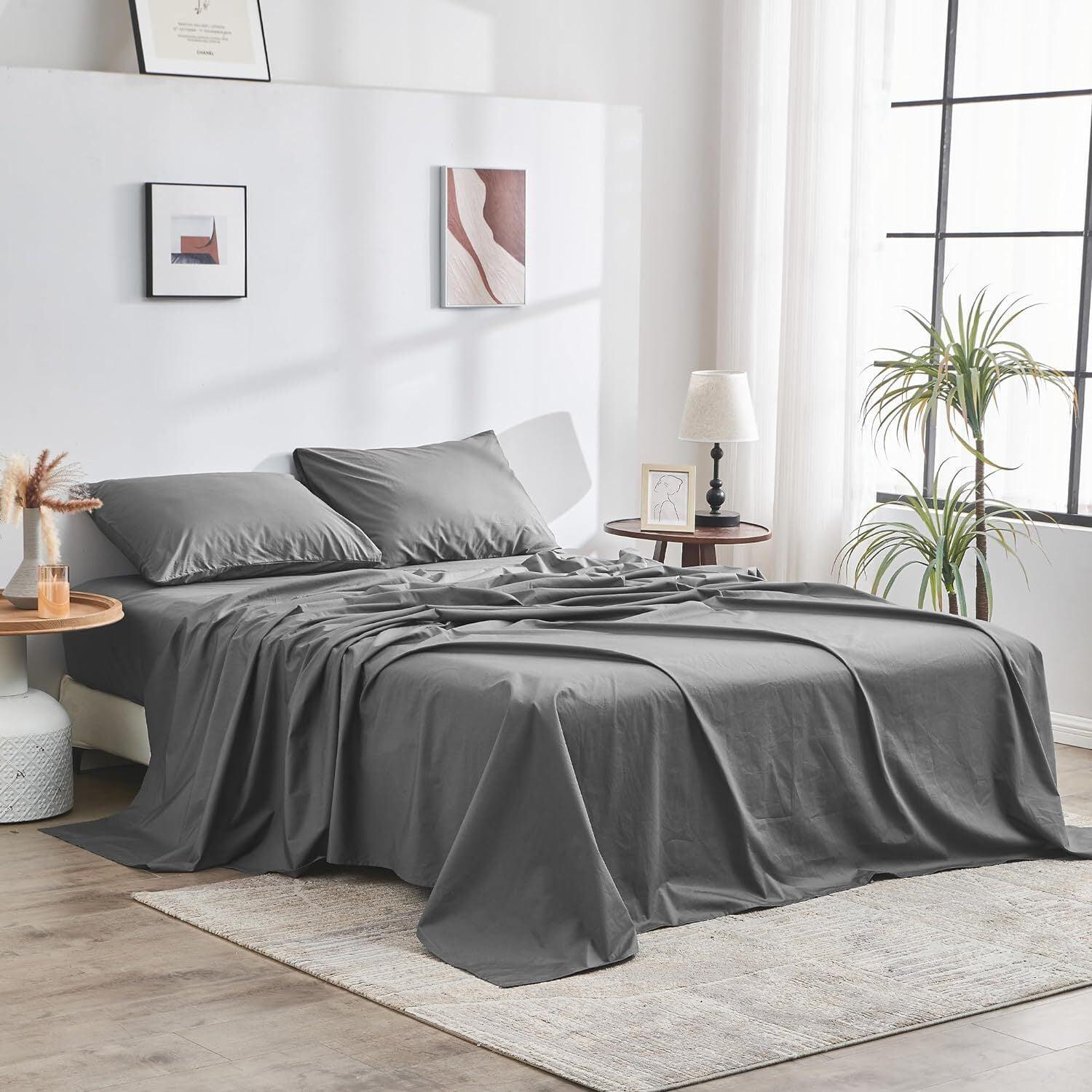 DOZ 100% GOTS Organic Percale Sheet Set, Crisp Cool, Long Staple, Breathable, Durable Storm Queen