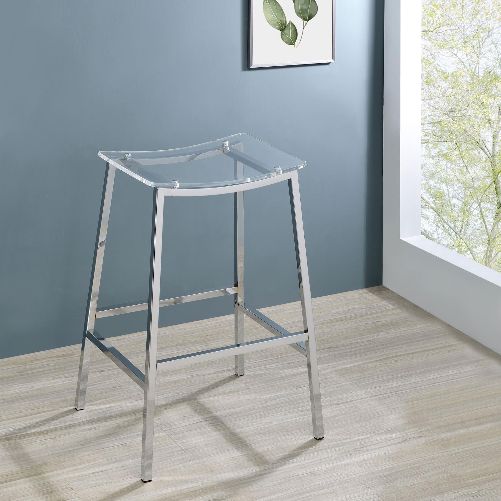 Coaster Set of 2 Jovani Modern Acrylic Backless Bar Stools Clear and Chrome