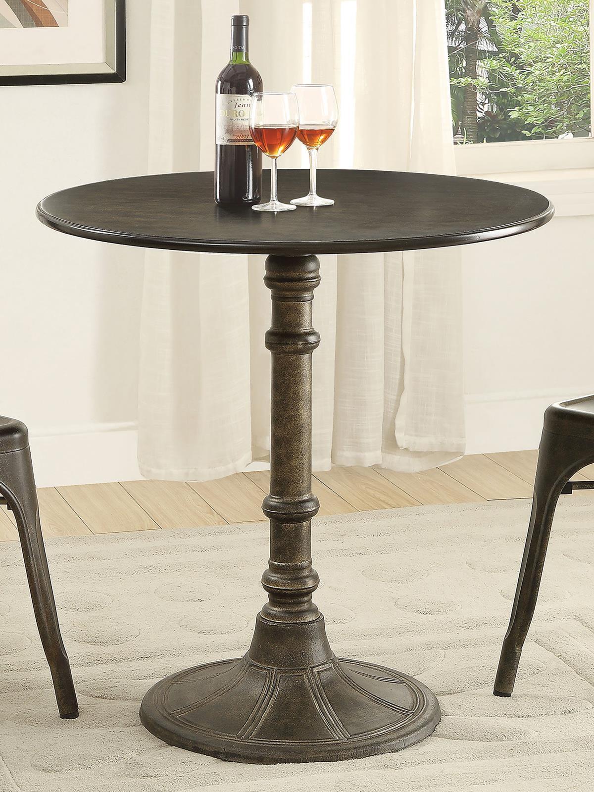 Bronze Finish Round Wood Industrial Dining Table for Four