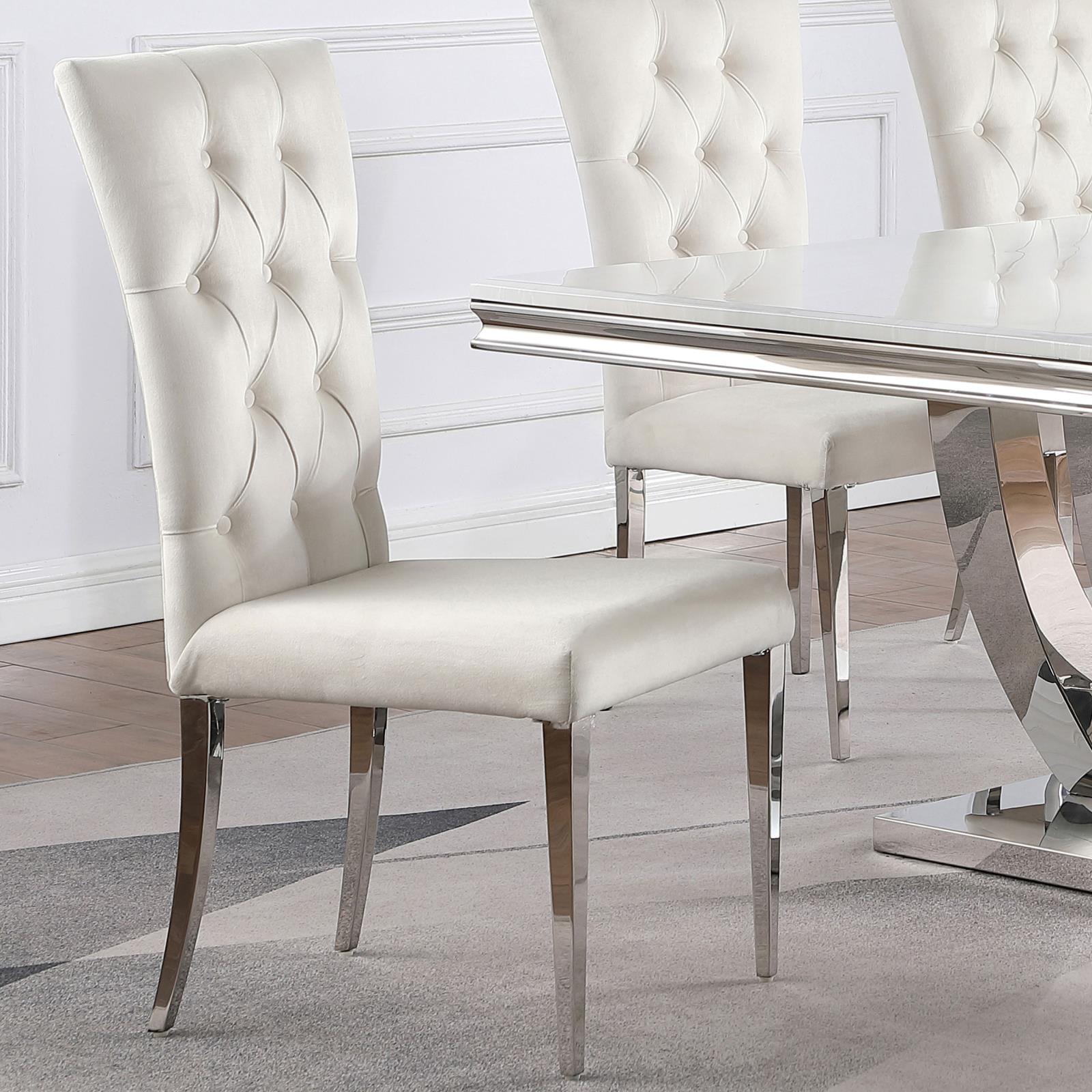 White Velvet Upholstered Parsons Dining Chairs with Chrome Legs