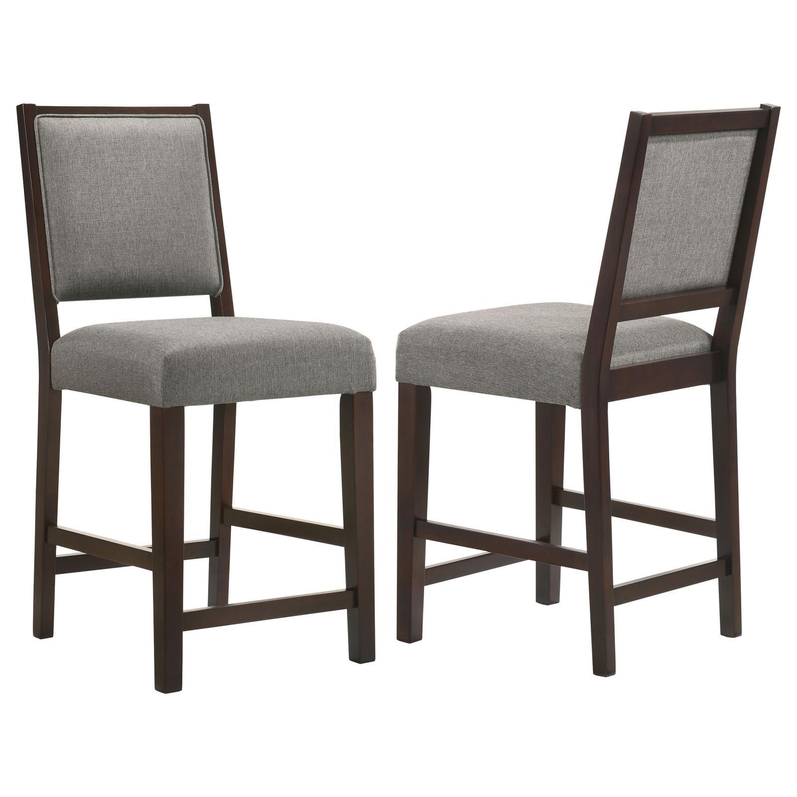 Gray Leather and Wood Transitional Counter Stools, 18.5" Wide