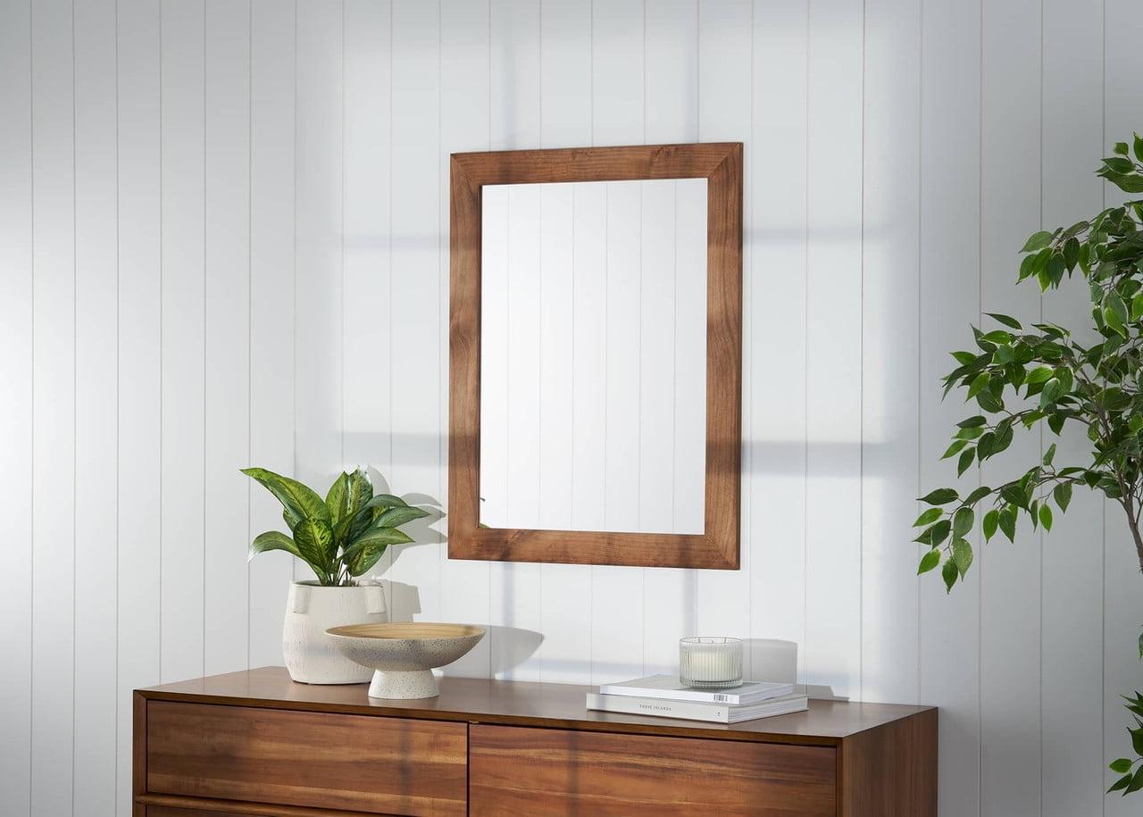 Walnut 24x31 Farmhouse Rectangular Wood Vanity Mirror