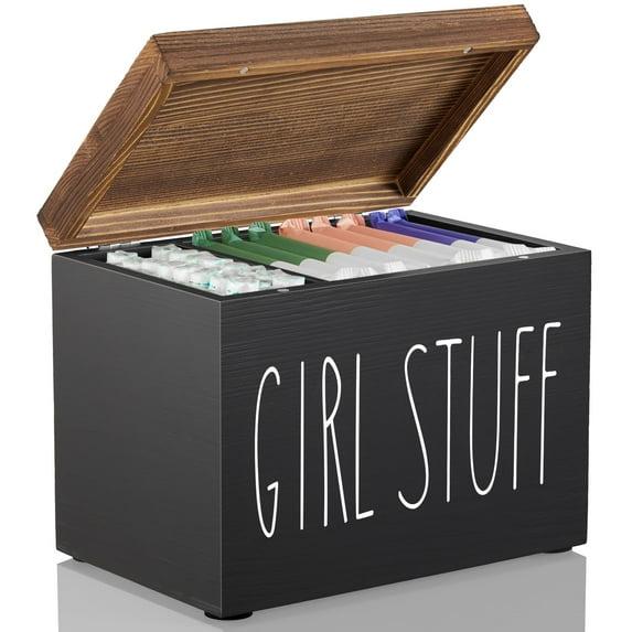 DRASTAR Tampon Holder for Bathroom, Black Feminine Product Organizer, Pad Organize Case with hinged lid, Shark Week Tampon Storage, Lady Stuff Box for Bathroom Accessories