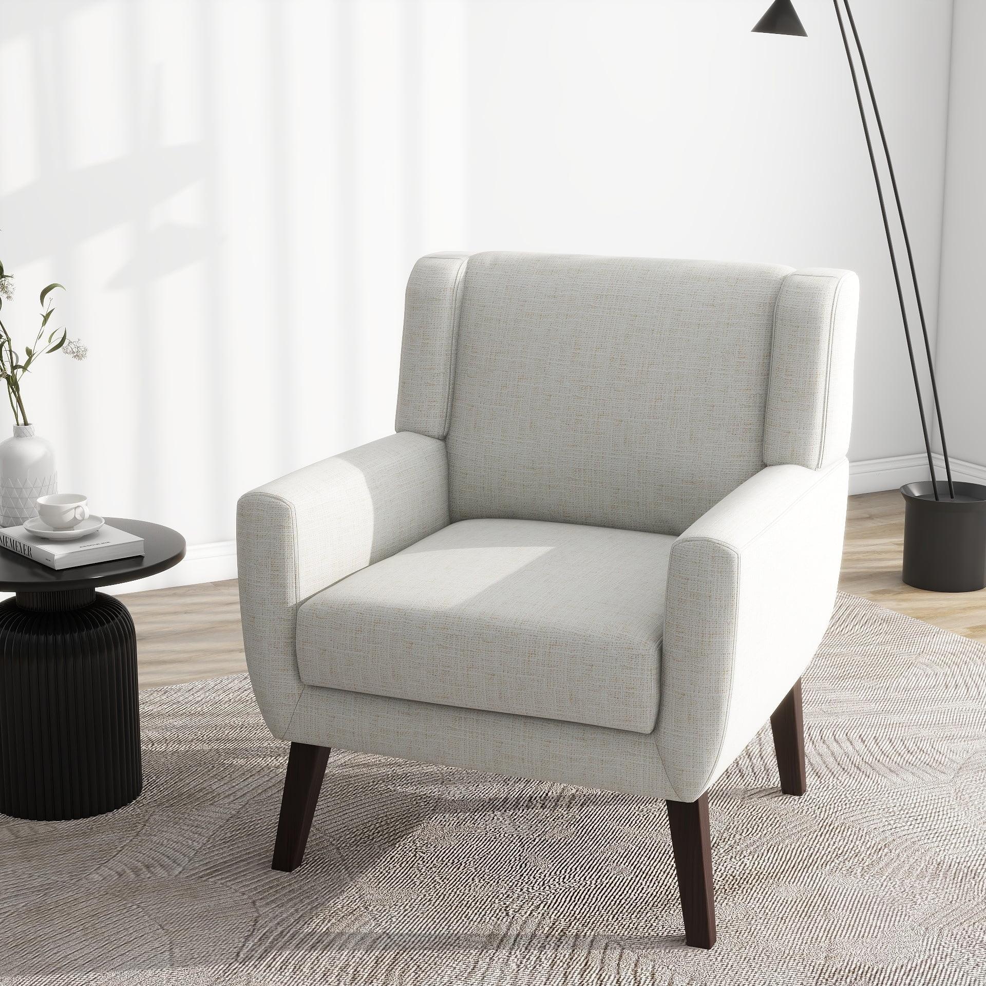 DREAMSIDEA Accent Chair Living Room Chair Linen Upholstered Comfortable Armchair Modern Chairs for Living Room Bedroom Indoor Furniture, Beige