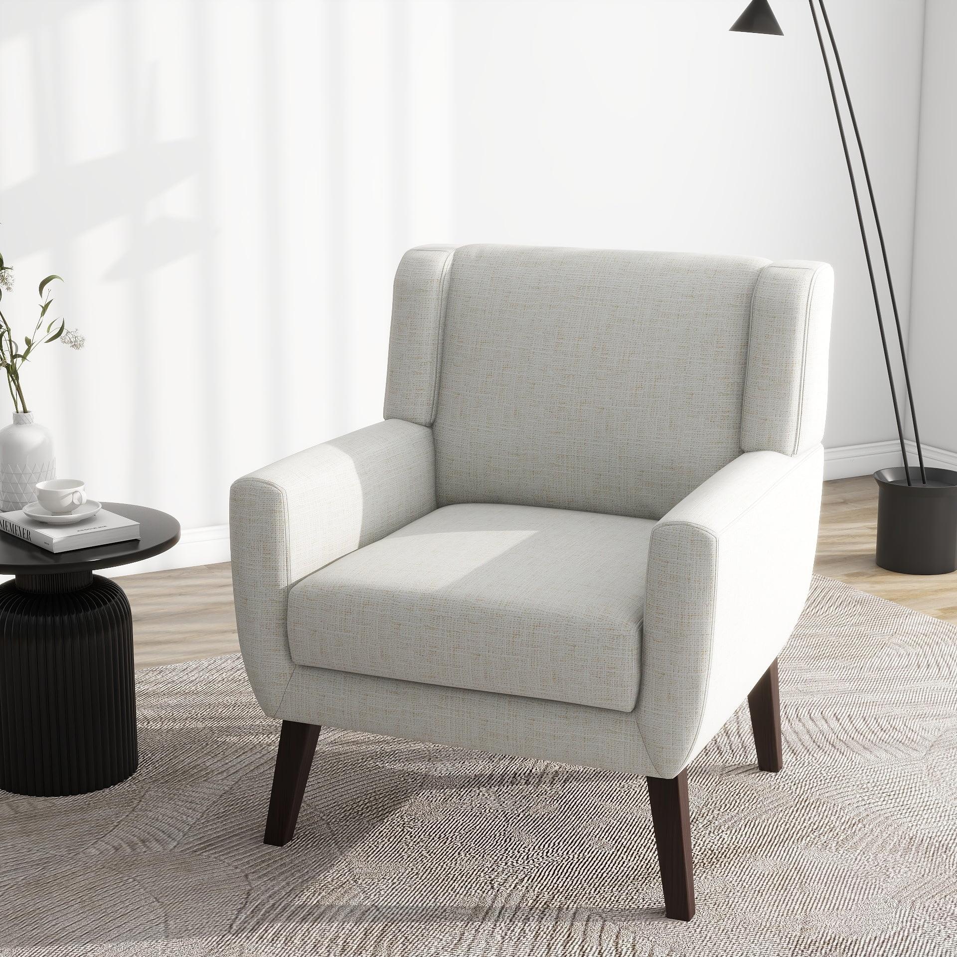 DREAMSIDEA Accent Chair Living Room Chair Linen Upholstered Comfortable Armchair Modern Chairs for Living Room Bedroom Indoor Furniture, Beige