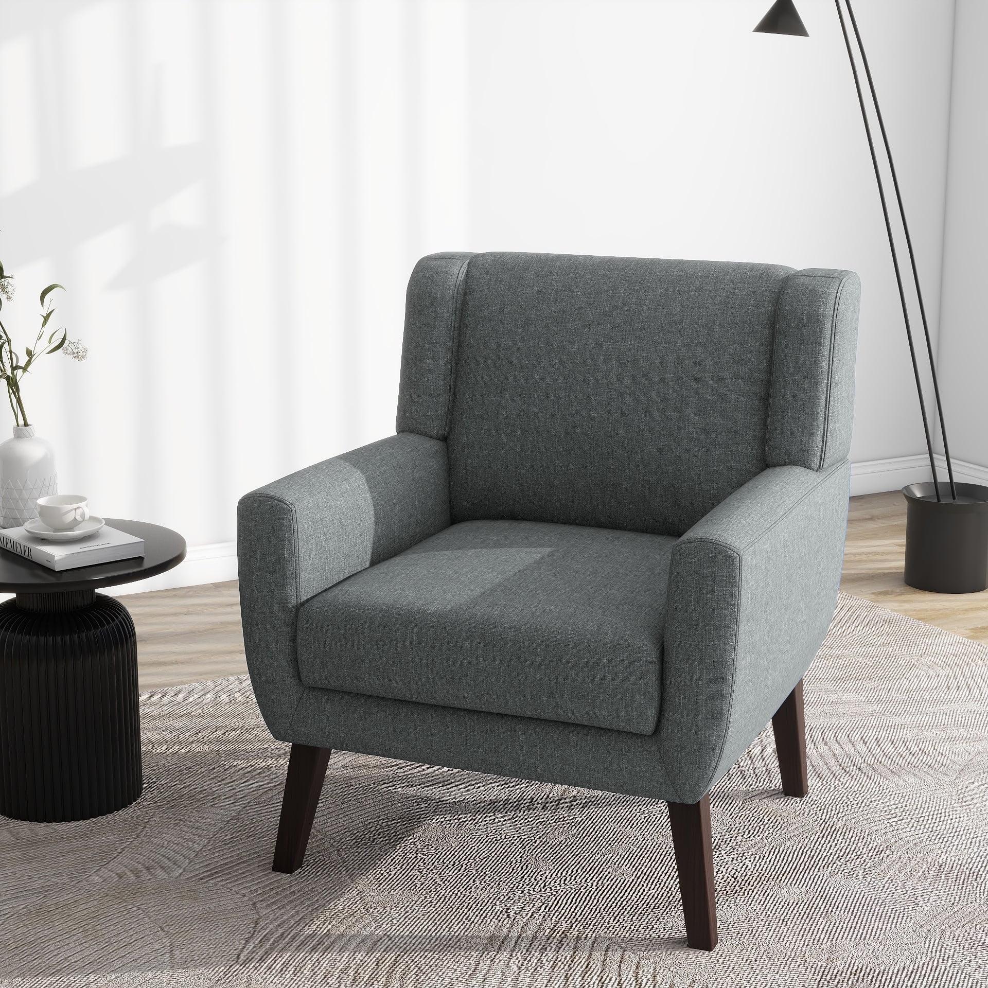 DREAMSIDEA Accent Chair Living Room Chair Linen Upholstered Comfortable Armchair Modern Chairs for Living Room Bedroom Indoor Furniture, Gray