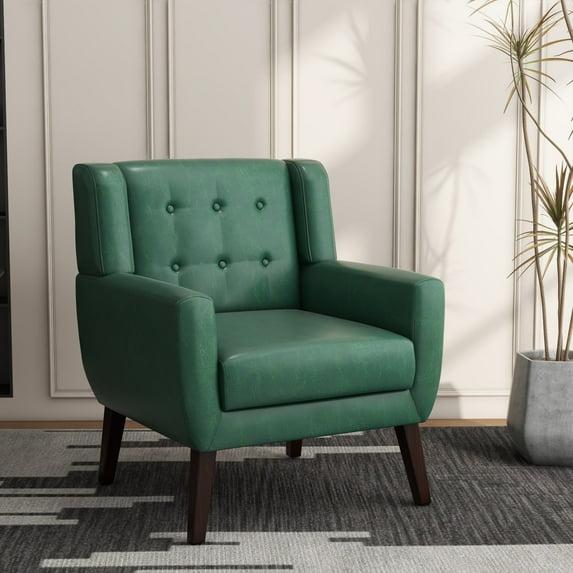 DREAMSIDEA Faux Leather Accent Chair for Living Room Morden Upholstered Armchair Green Chairs for Bedroom