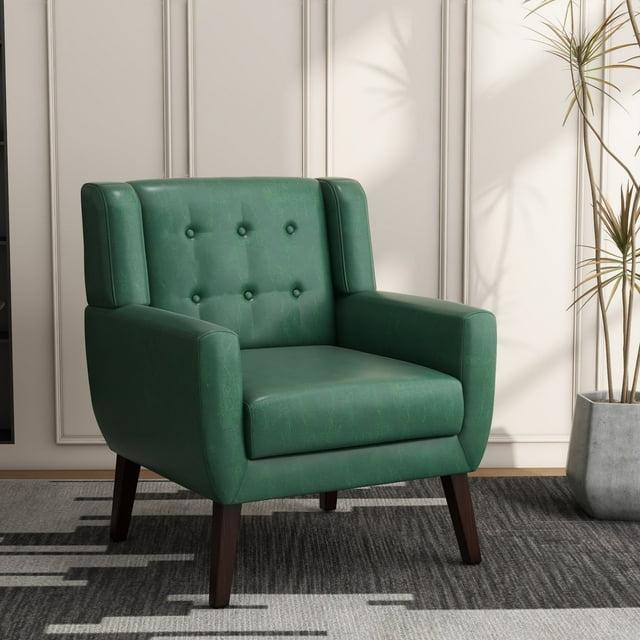 DREAMSIDEA Faux Leather Accent Chair for Living Room Morden Upholstered Armchair Green Chairs for Bedroom