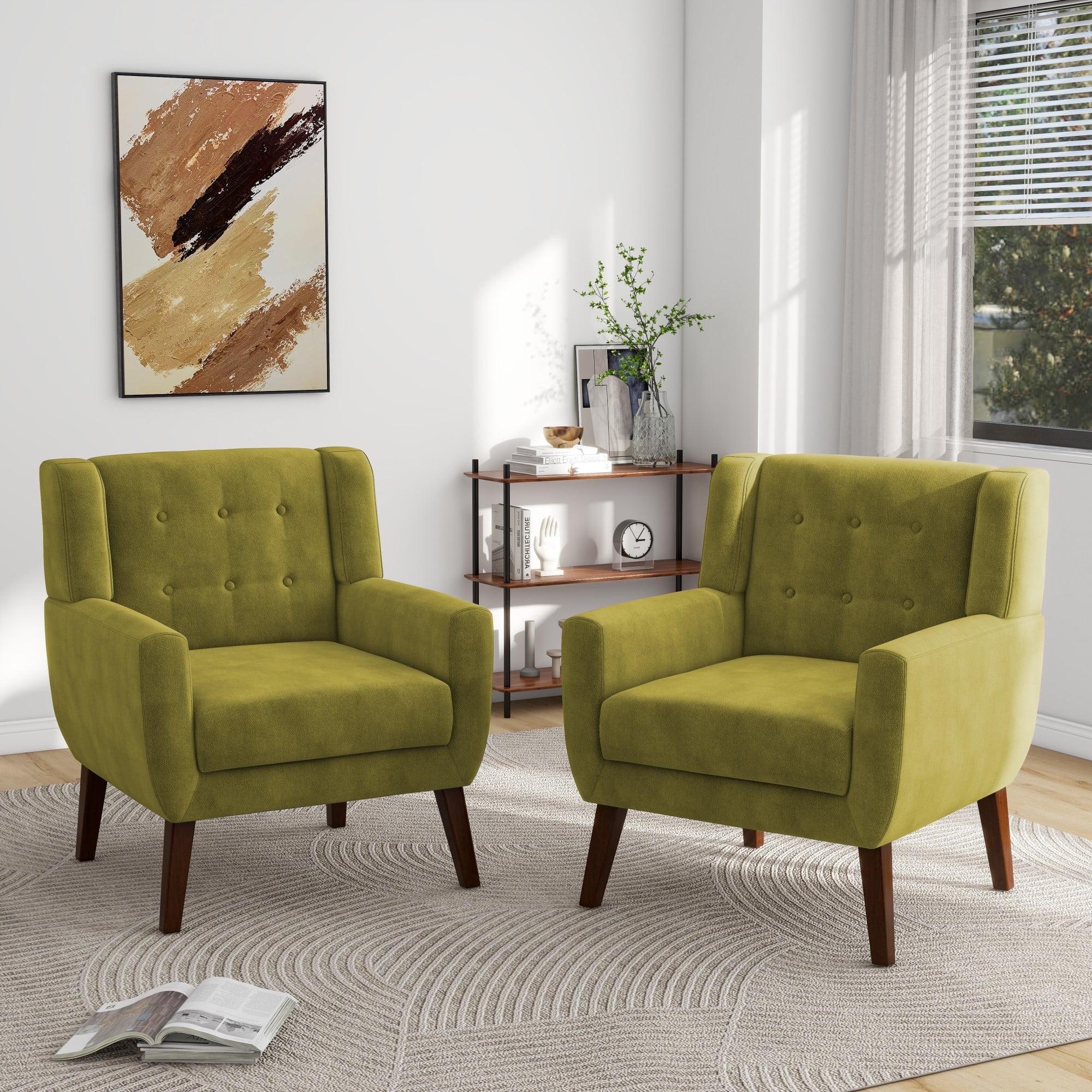 DREAMSIDEA Modern Button Tufted Accent Chair Set of 2 Upholstered Armchair Indoor,Velvet Living Room Chair for Bedroom,Green