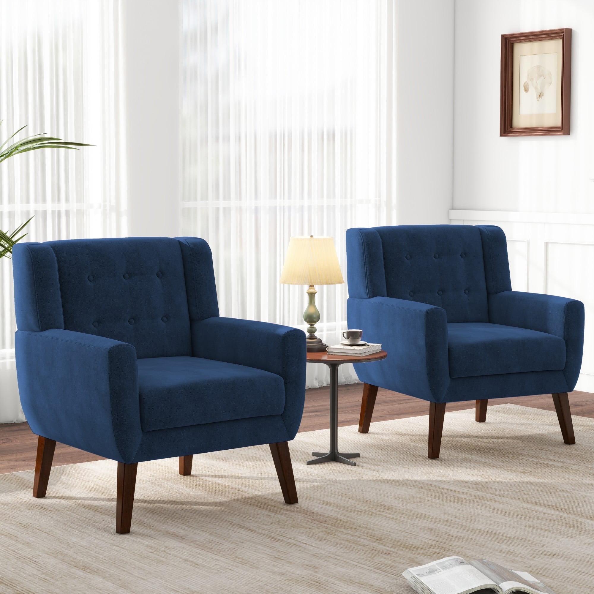 DREAMSIDEA Modern Button Tufted Accent Chair Set of 2 Upholstered Armchair Indoor,Velvet Living Room Chair for Bedroom,Royal Blue