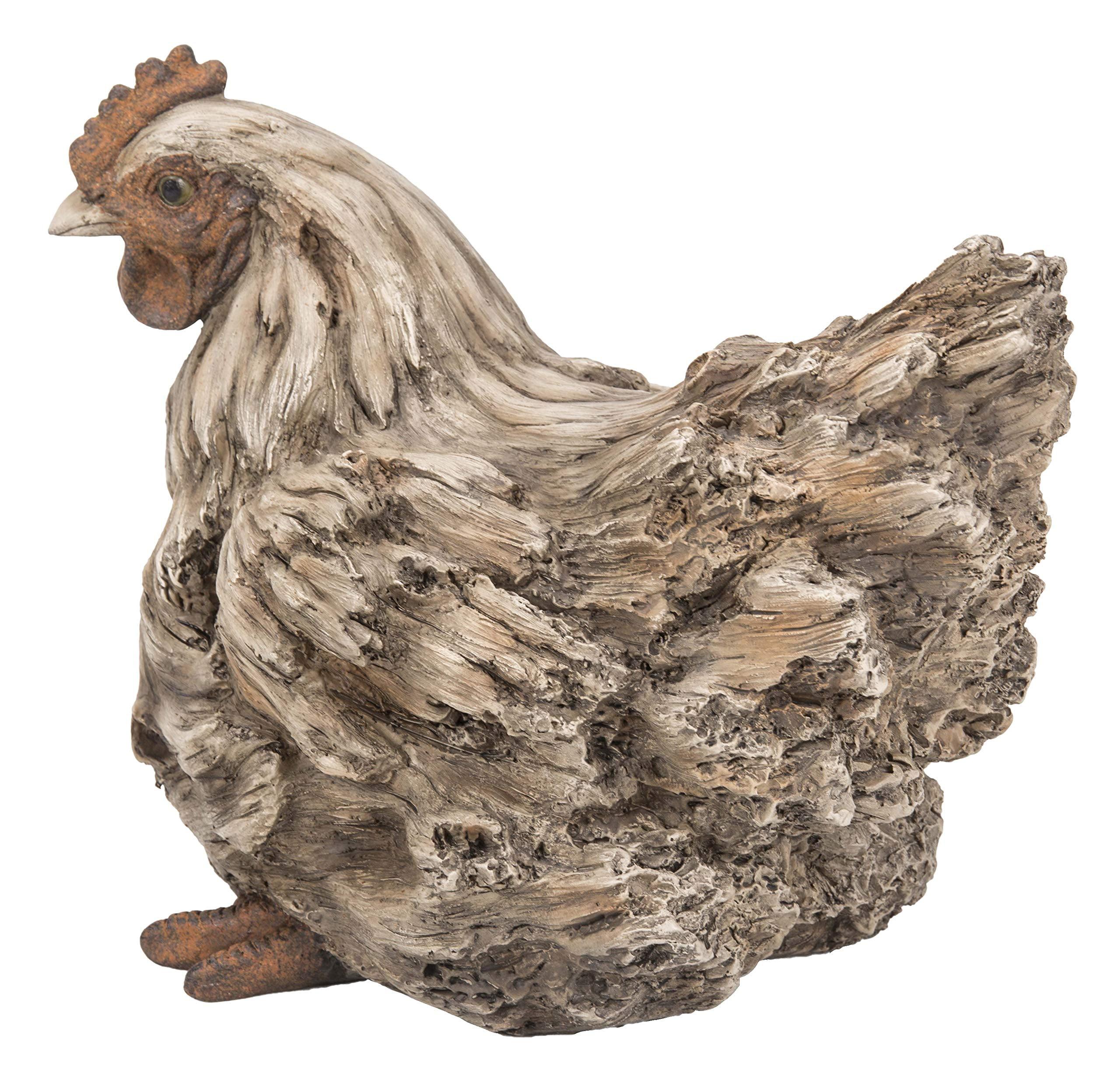 Rustic Driftwood Polyresin Squatting Hen Statue