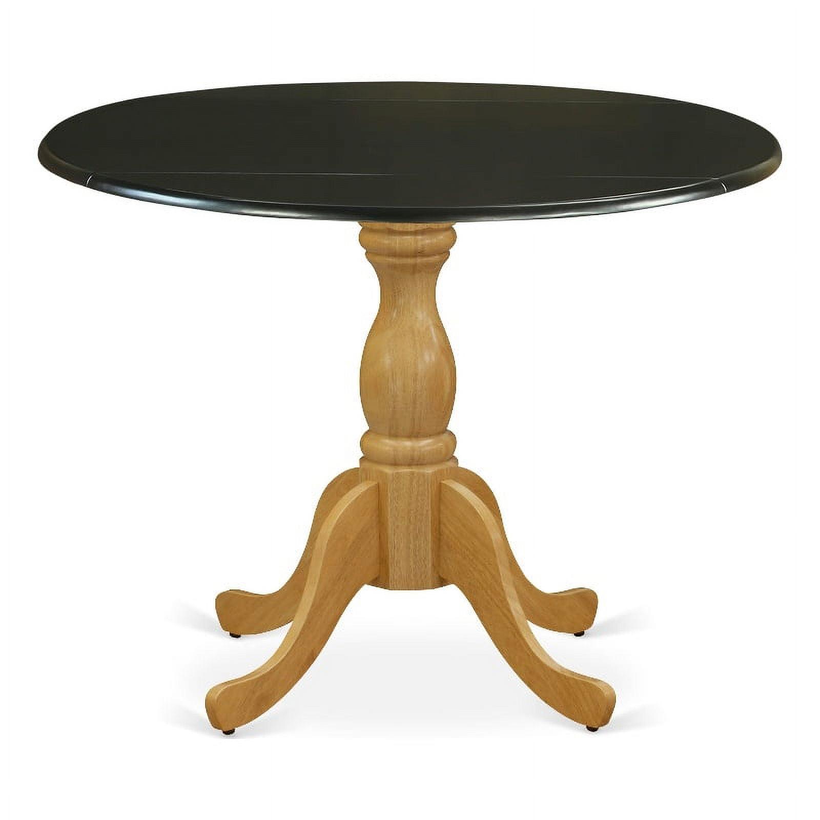 Mid-Century Modern Extendable Solid Wood Round Dining Table in Black and Oak