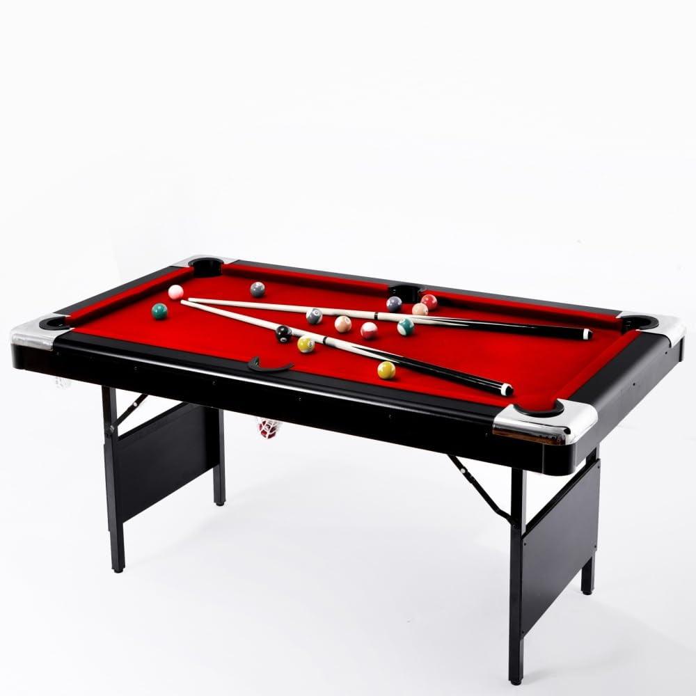 Portable Foldable 6' Red MDF Pool Table Set with Accessories