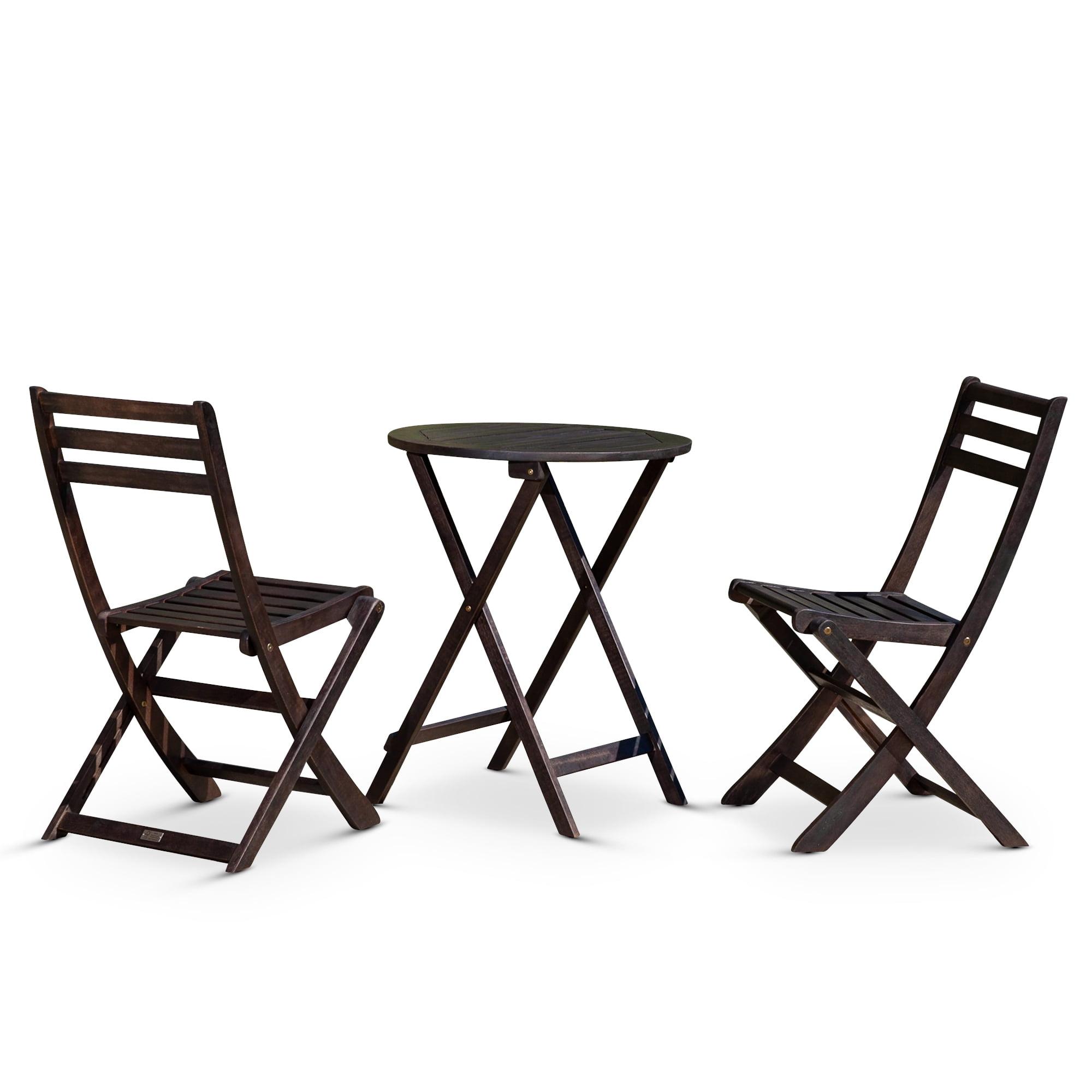 DTY Outdoor Living Twin Lakes 3-Piece Eucalyptus Café Bistro Set - Espresso, Square Table